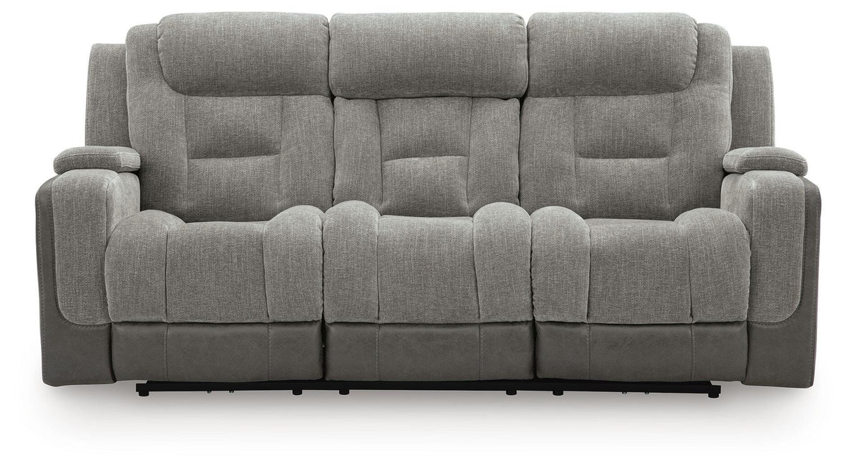 Mixed Motion PWR REC Sofa with ADJ Headrest Faux Leather Chenille