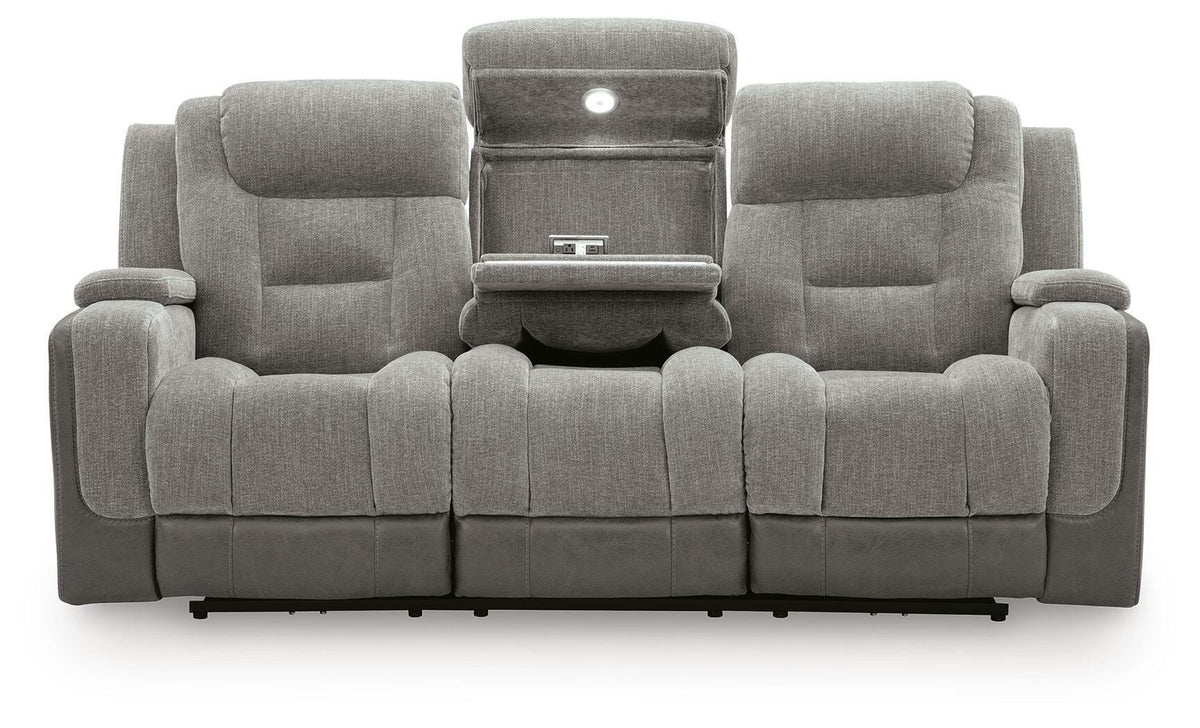 Mixed Motion PWR REC Sofa with ADJ Headrest Faux Leather Chenille