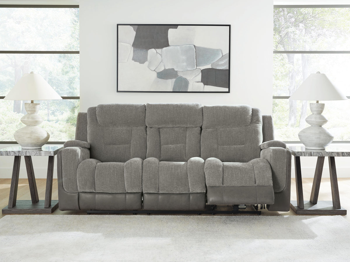 Mixed Motion PWR REC Sofa with ADJ Headrest Faux Leather Chenille