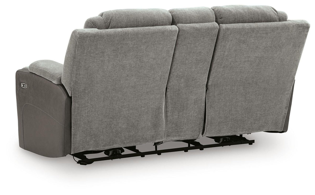 Mixed Motion PWR REC Loveseat/CON/ADJ HDRST Faux Leather Chenille