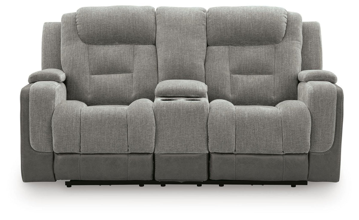 Mixed Motion PWR REC Loveseat/CON/ADJ HDRST Faux Leather Chenille
