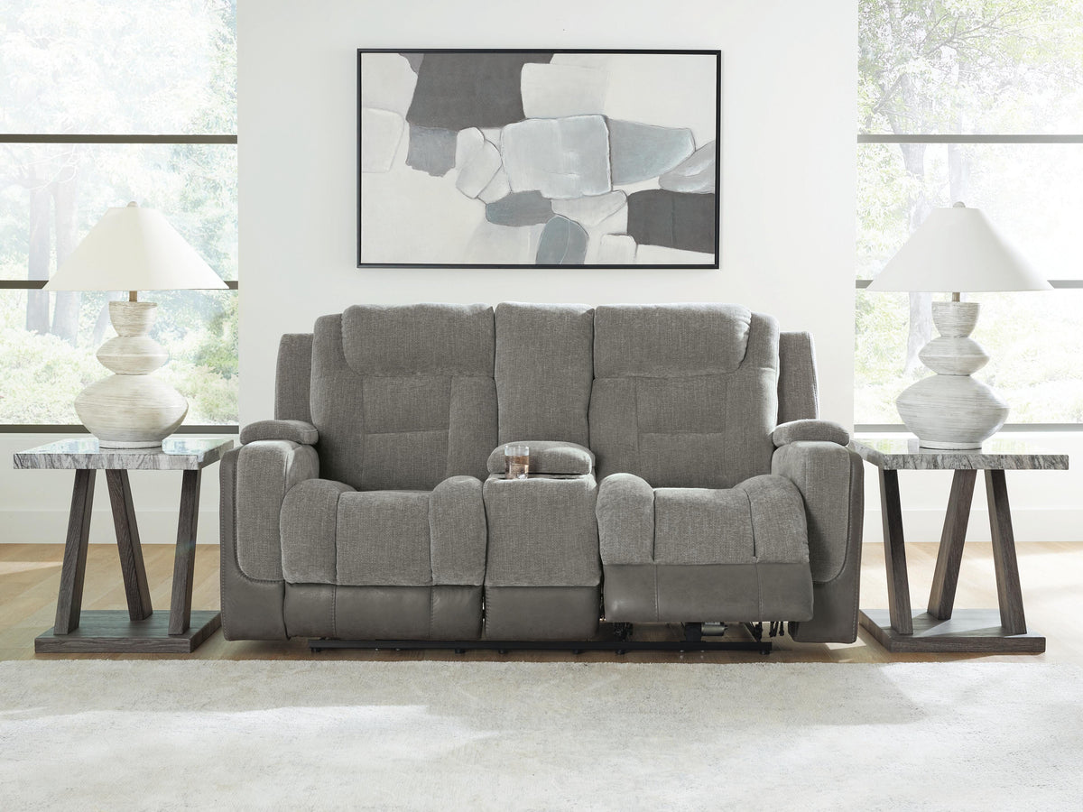 Mixed Motion PWR REC Loveseat/CON/ADJ HDRST Faux Leather Chenille