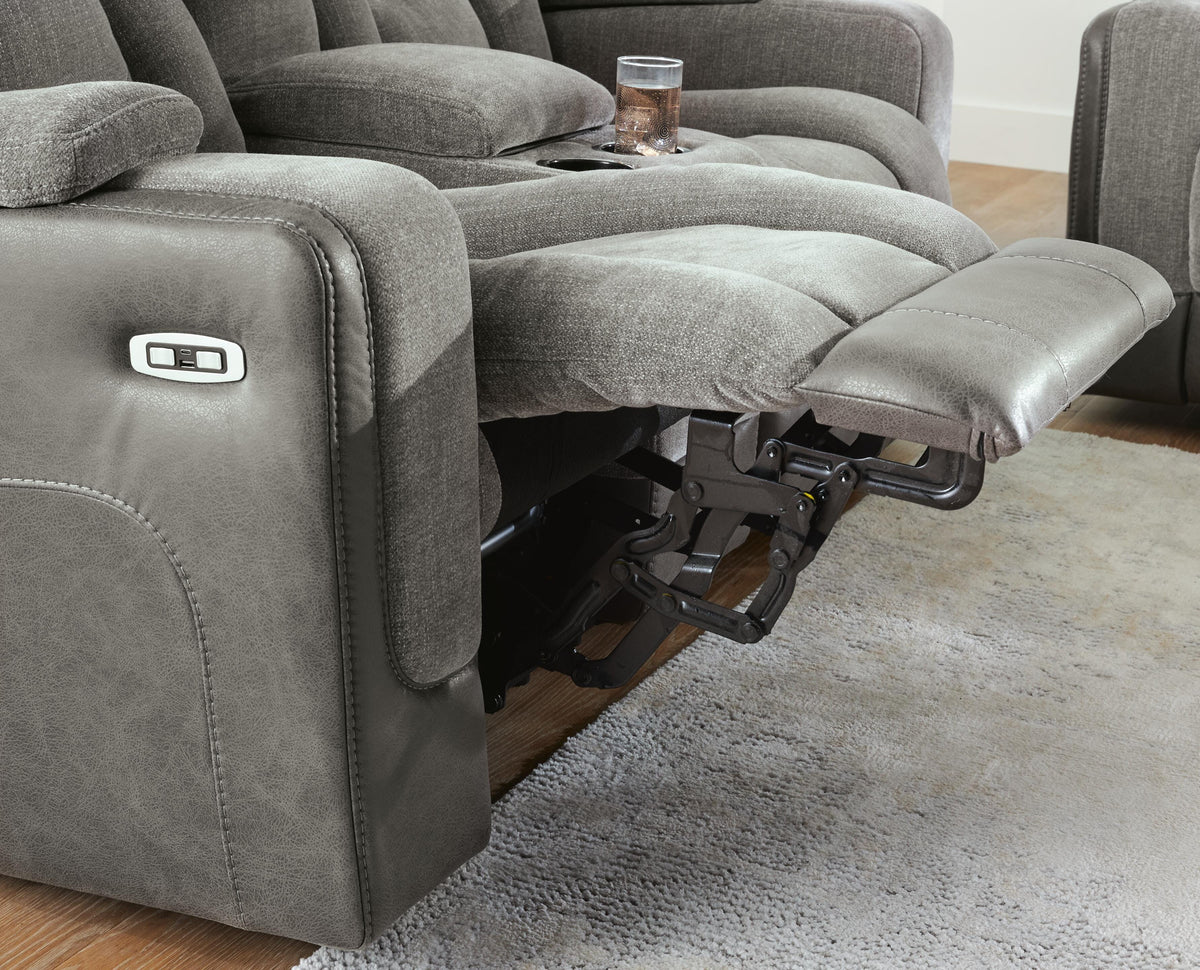Mixed Motion PWR REC Loveseat/CON/ADJ HDRST Faux Leather Chenille