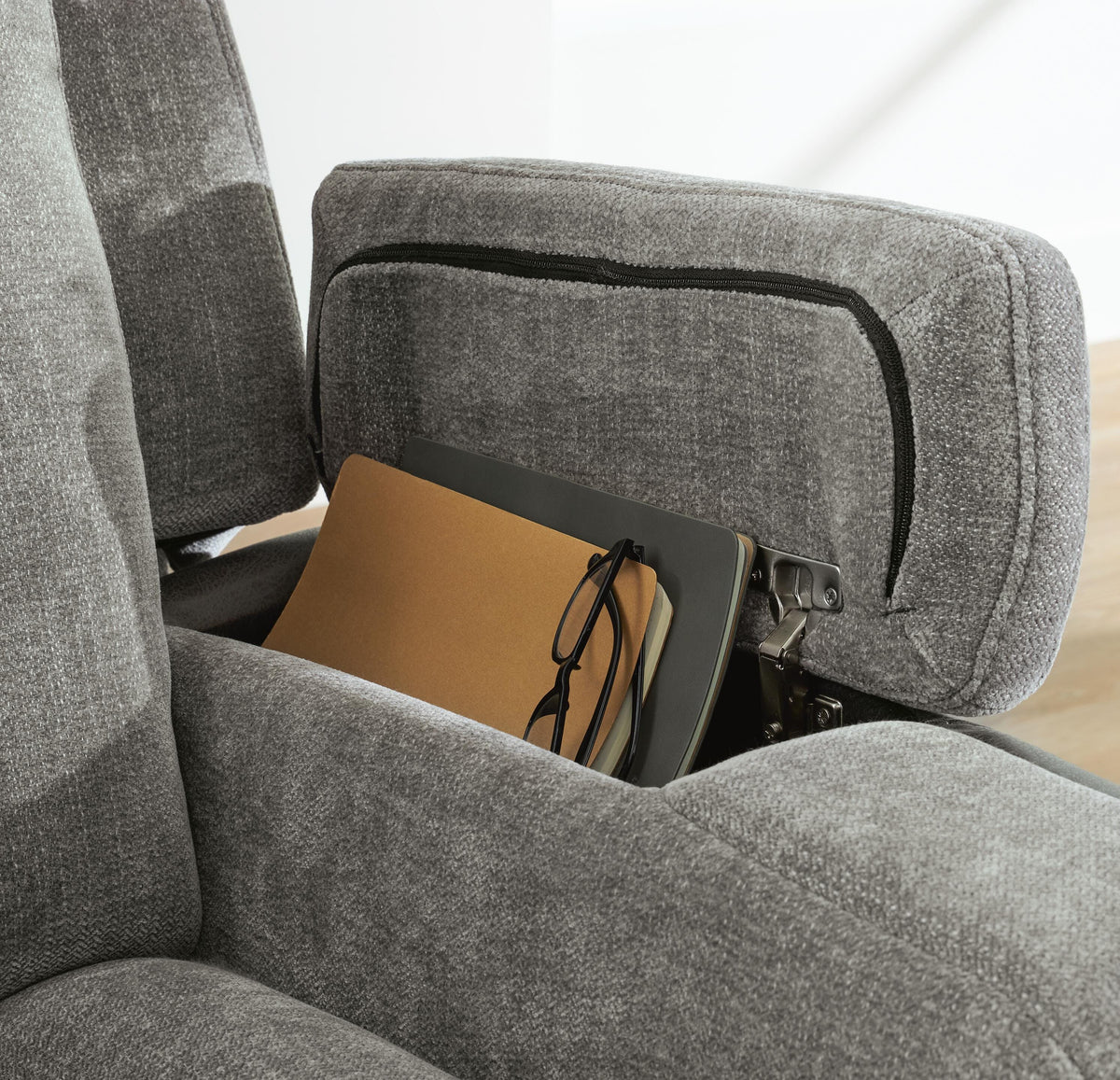 Mixed Motion PWR Recliner/ADJ Headrest Faux Leather Chenille