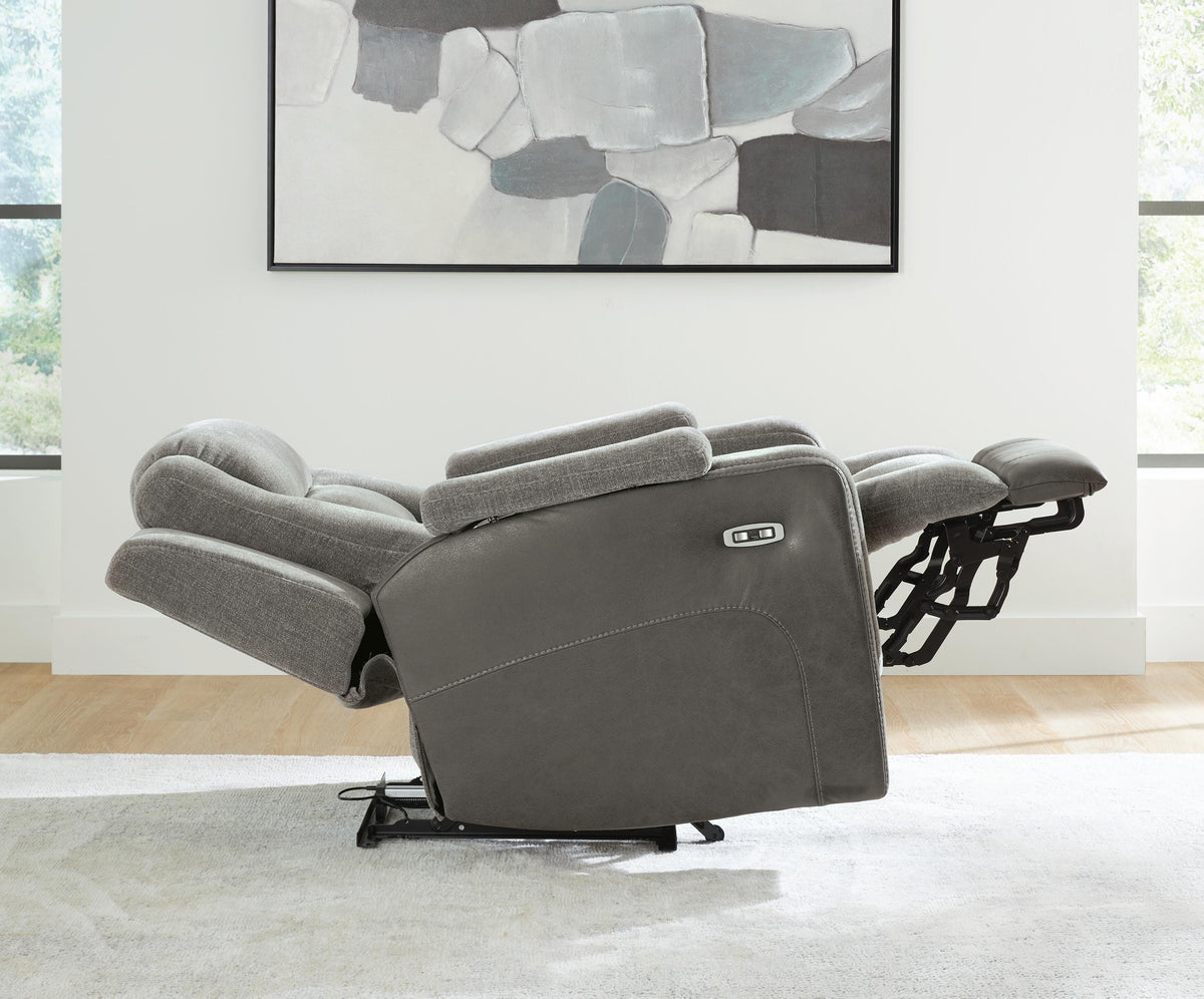 Mixed Motion PWR Recliner/ADJ Headrest Faux Leather Chenille