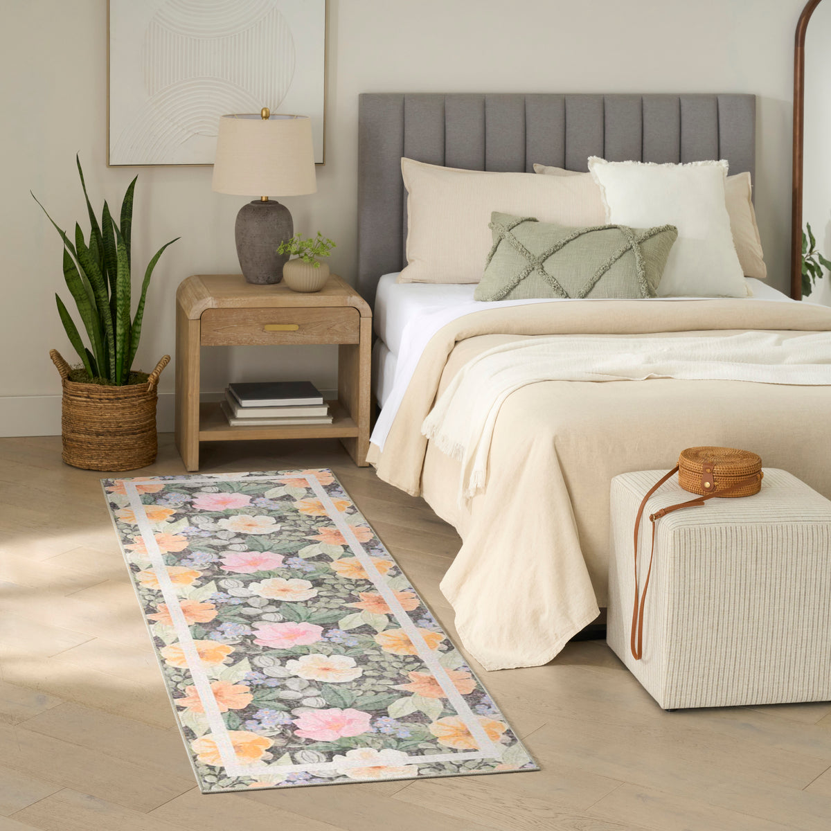 Botanical Washables BOT01 Charcoal Multicolor Rug - room scene