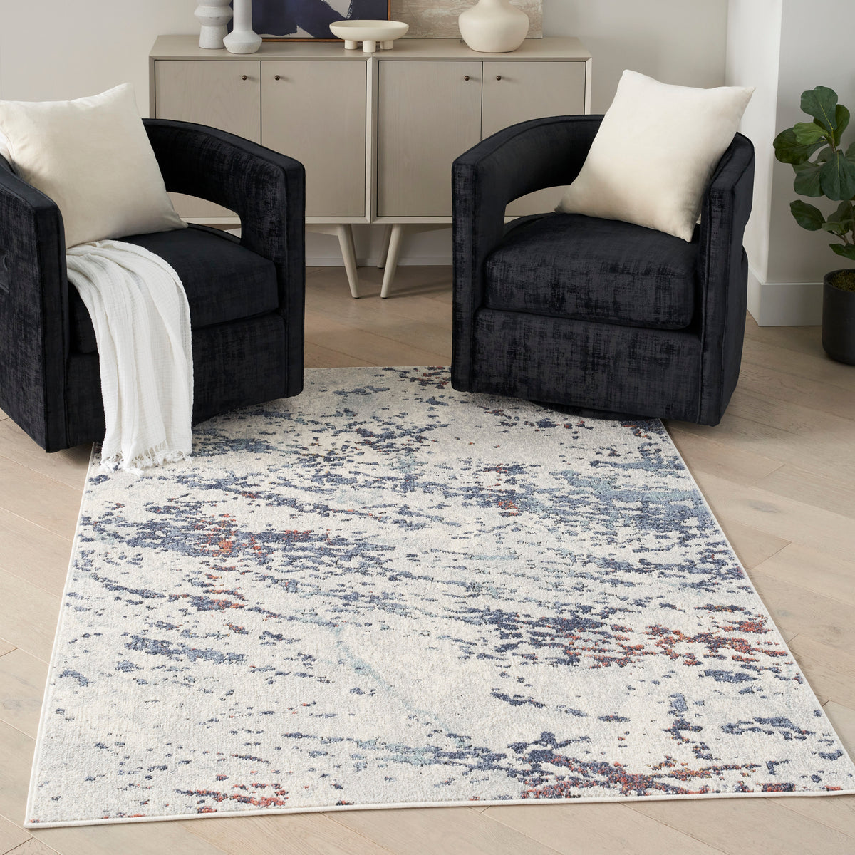 Motion MTT04 Ivory Blue Rug - room scene