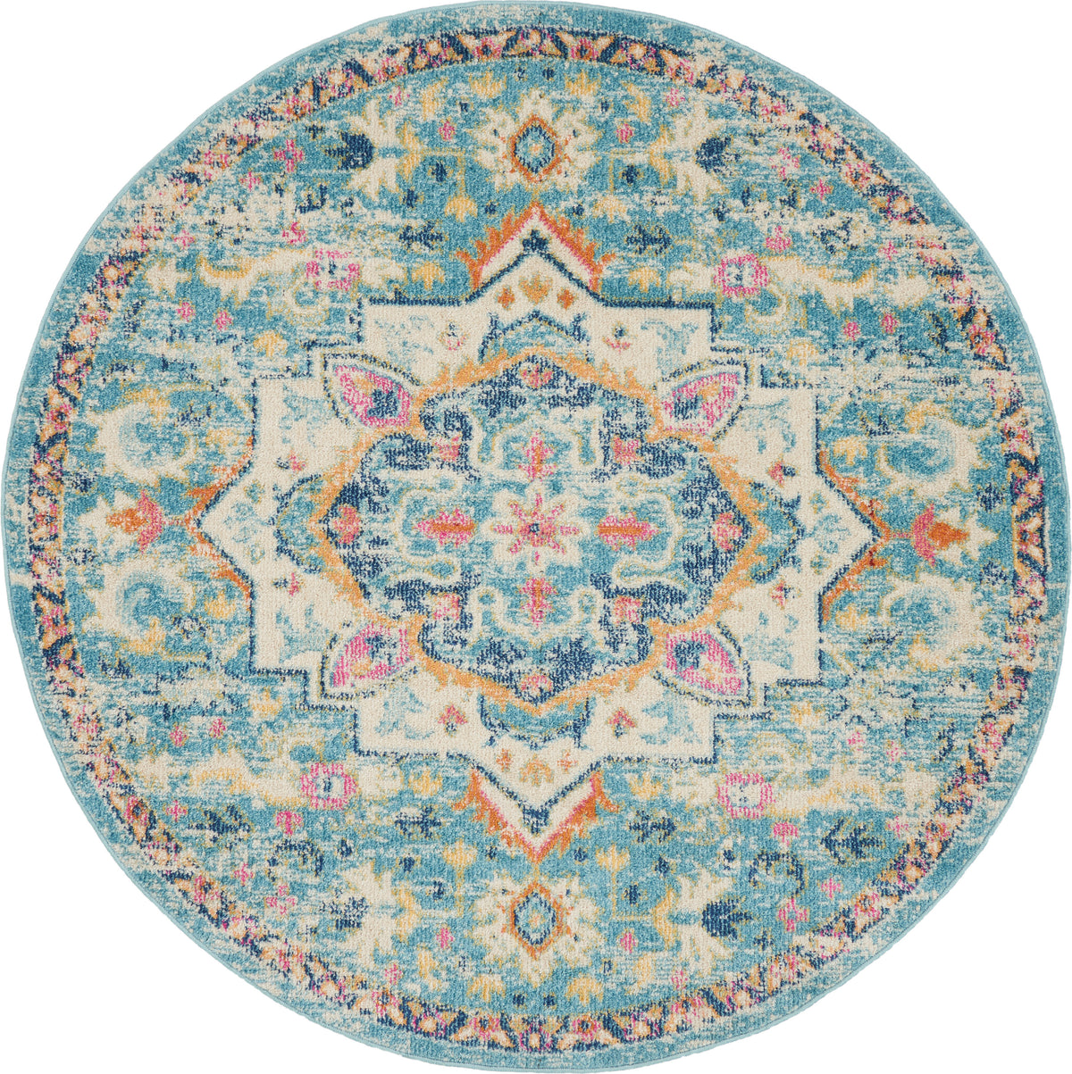 Passion PSN25 Ivory Light Blue Rug - Round