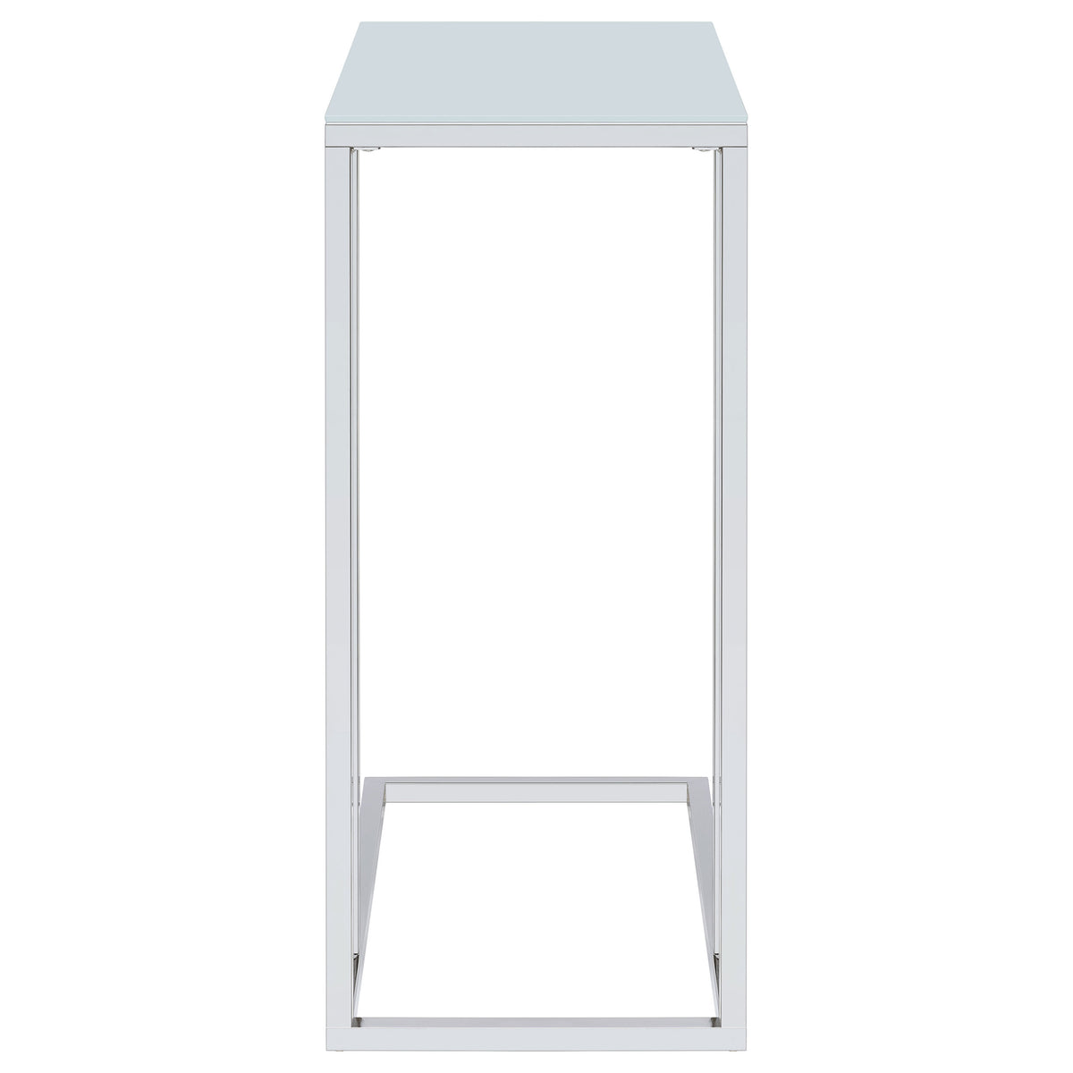 Stella White Glass Top C-Shaped Sofa Side Table Chrome
