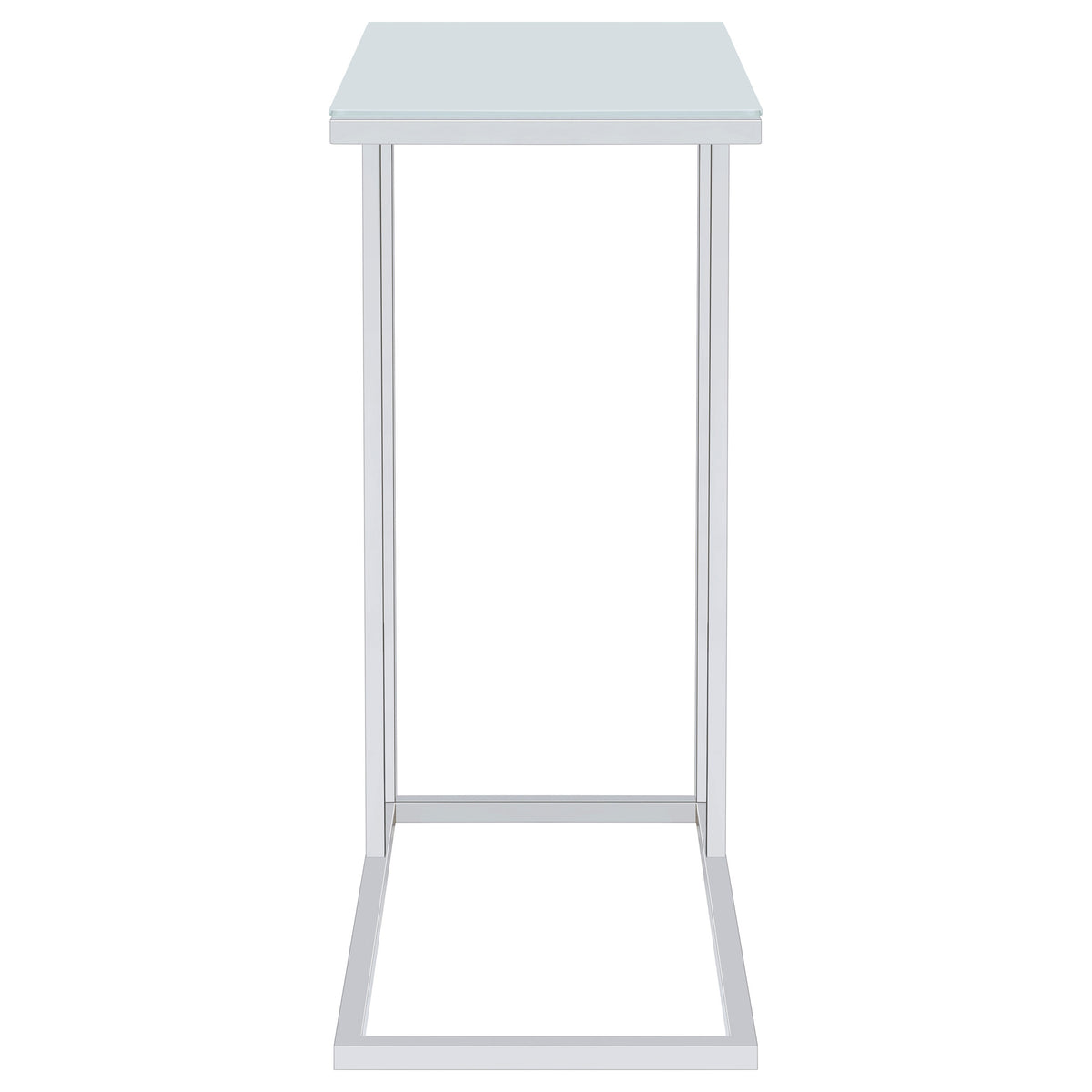 Stella White Glass Top C-Shaped Sofa Side Table Chrome