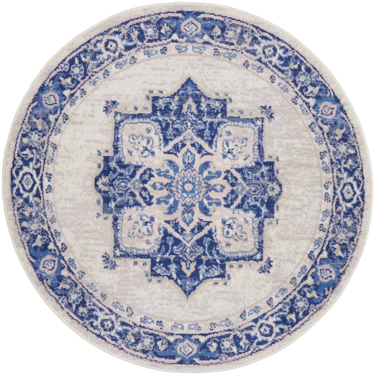 Whimsicle WHS03 Ivory Blue Rug - Round
