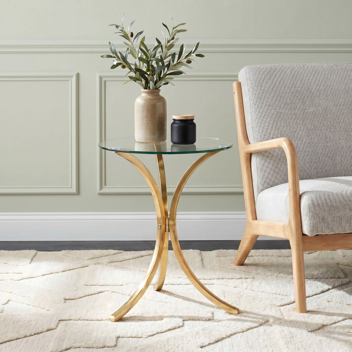 Eloise Round Glass Top Side Table - Gold