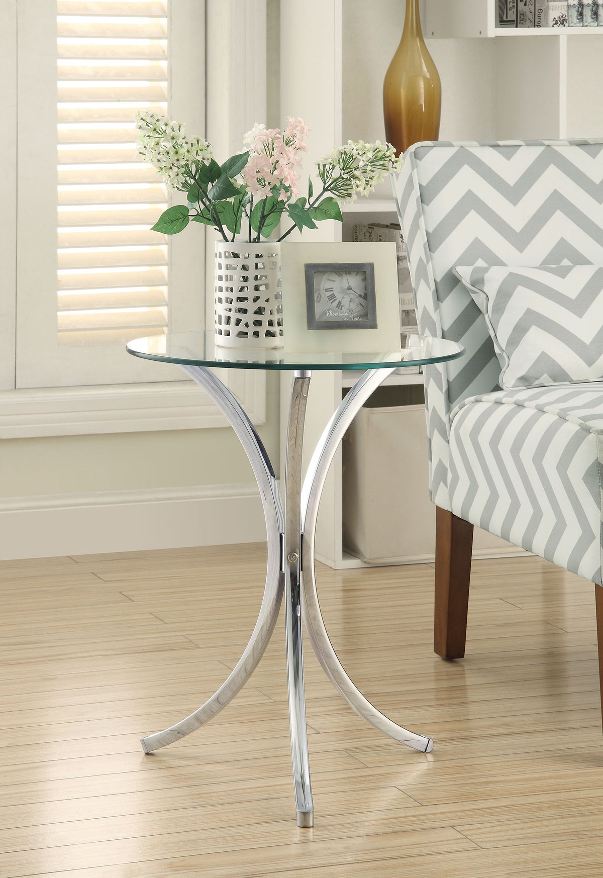Eloise Round Glass Top Side Table - Chrome
