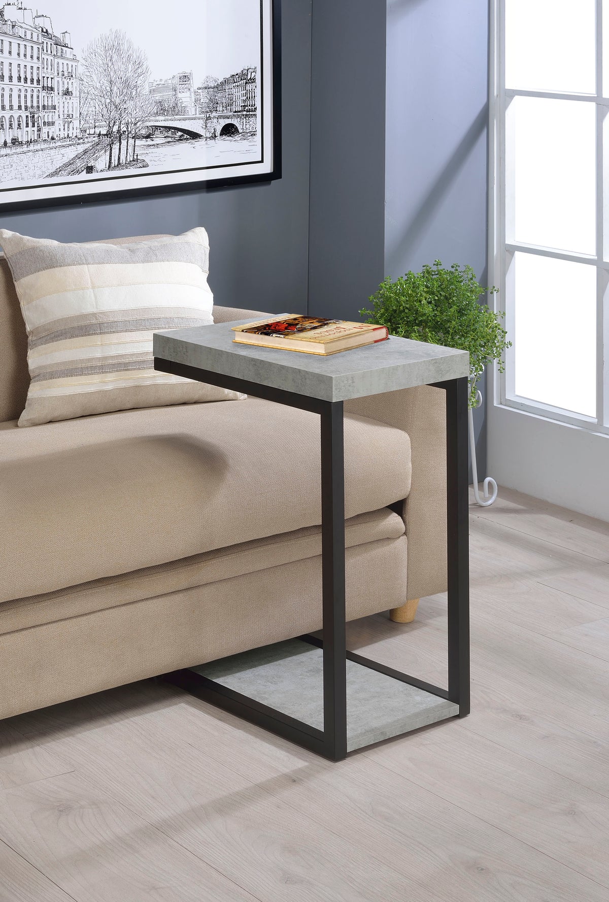 Beck Engineered Wood C-Shape Sofa Side Table - Cement