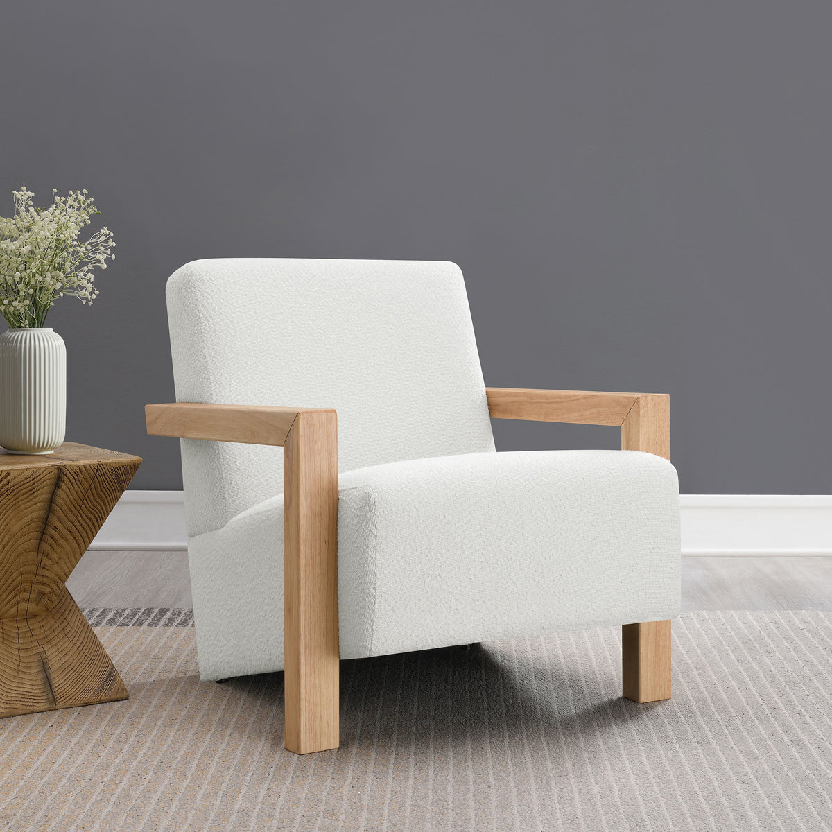 Fitzroy Boucle Upholstered Accent Arm Chair - Ivory Bouclé