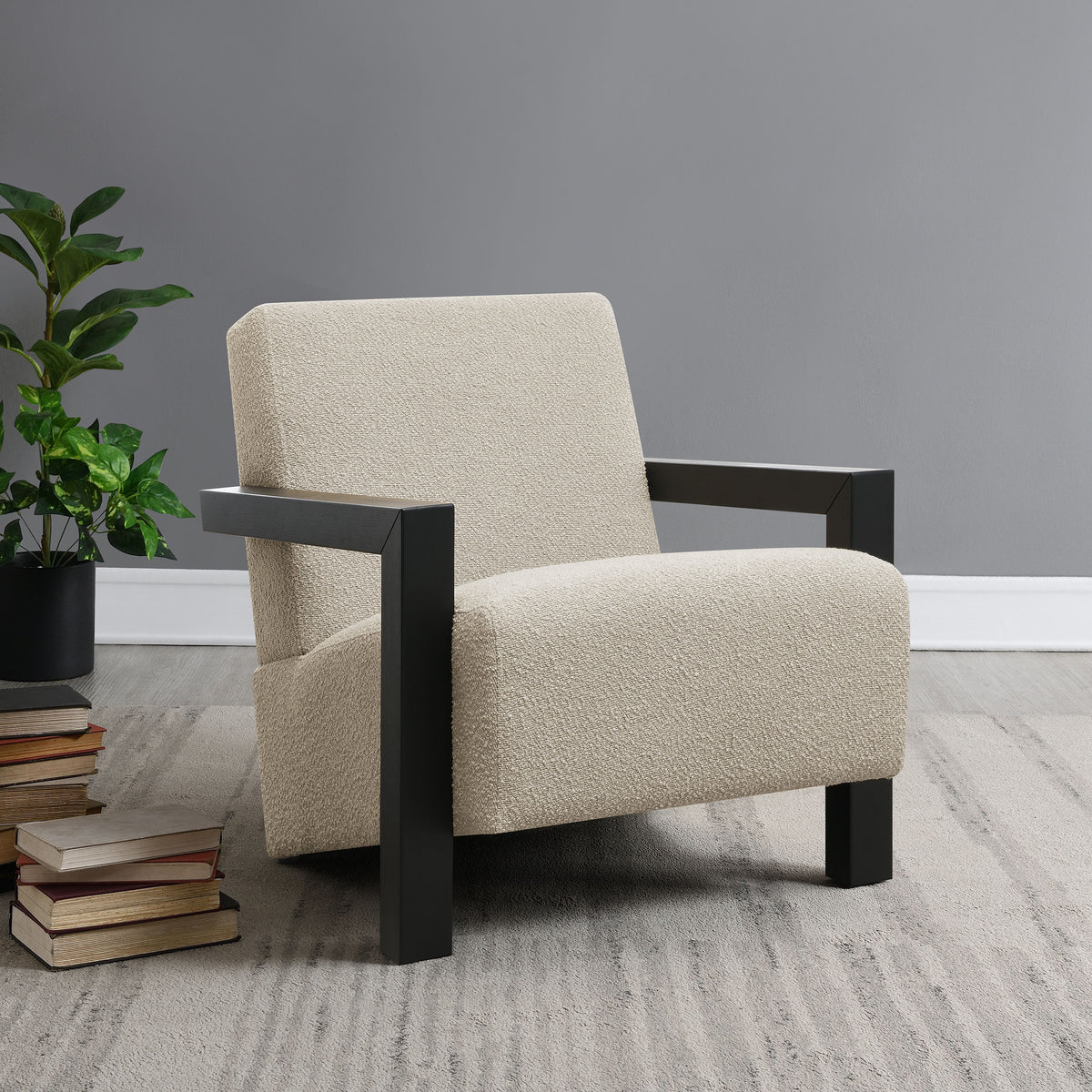 Fitzroy Boucle Upholstered Accent Arm Chair - Latte Bouclé