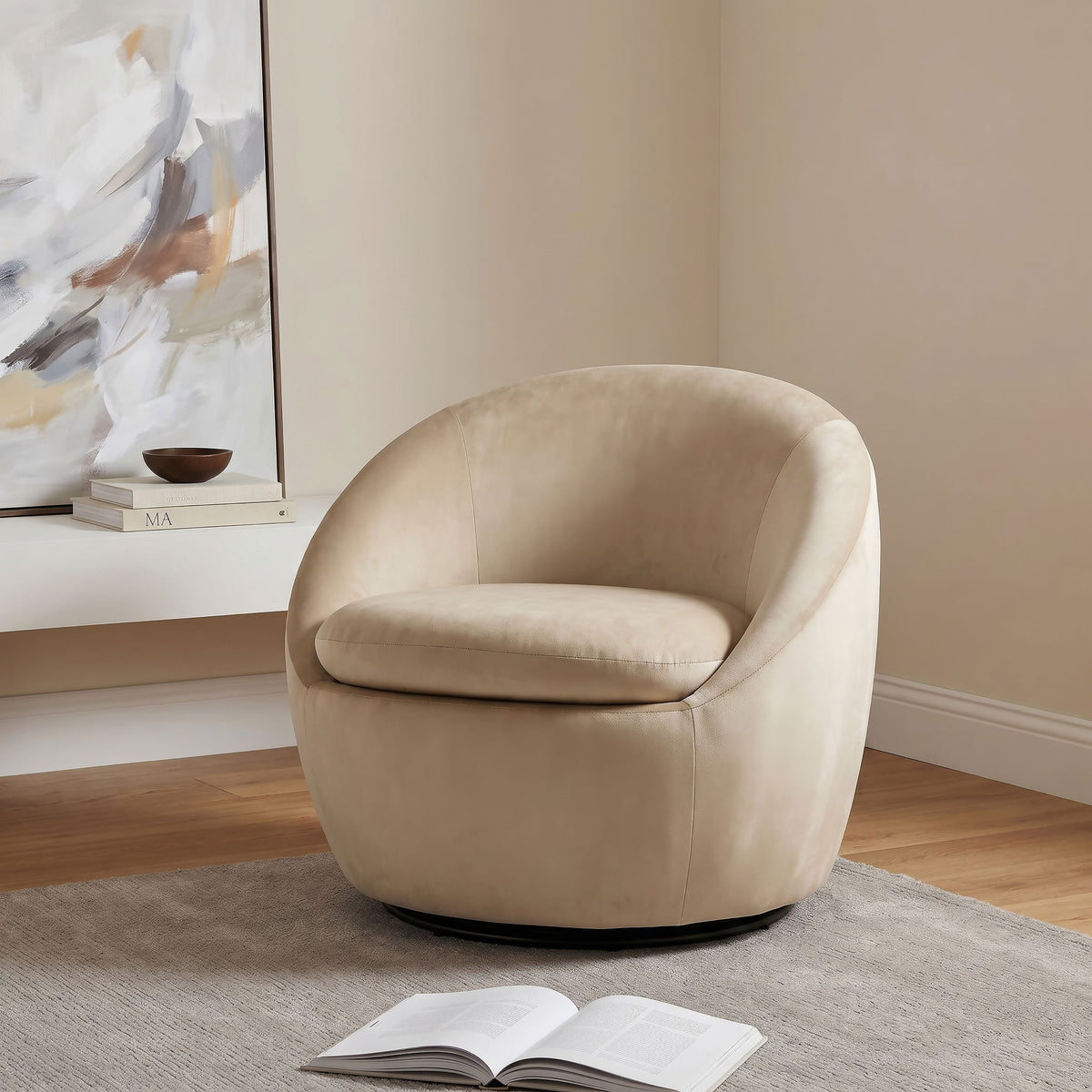 Myernick Velvet Upholstered Swivel Accent Chair - Camel