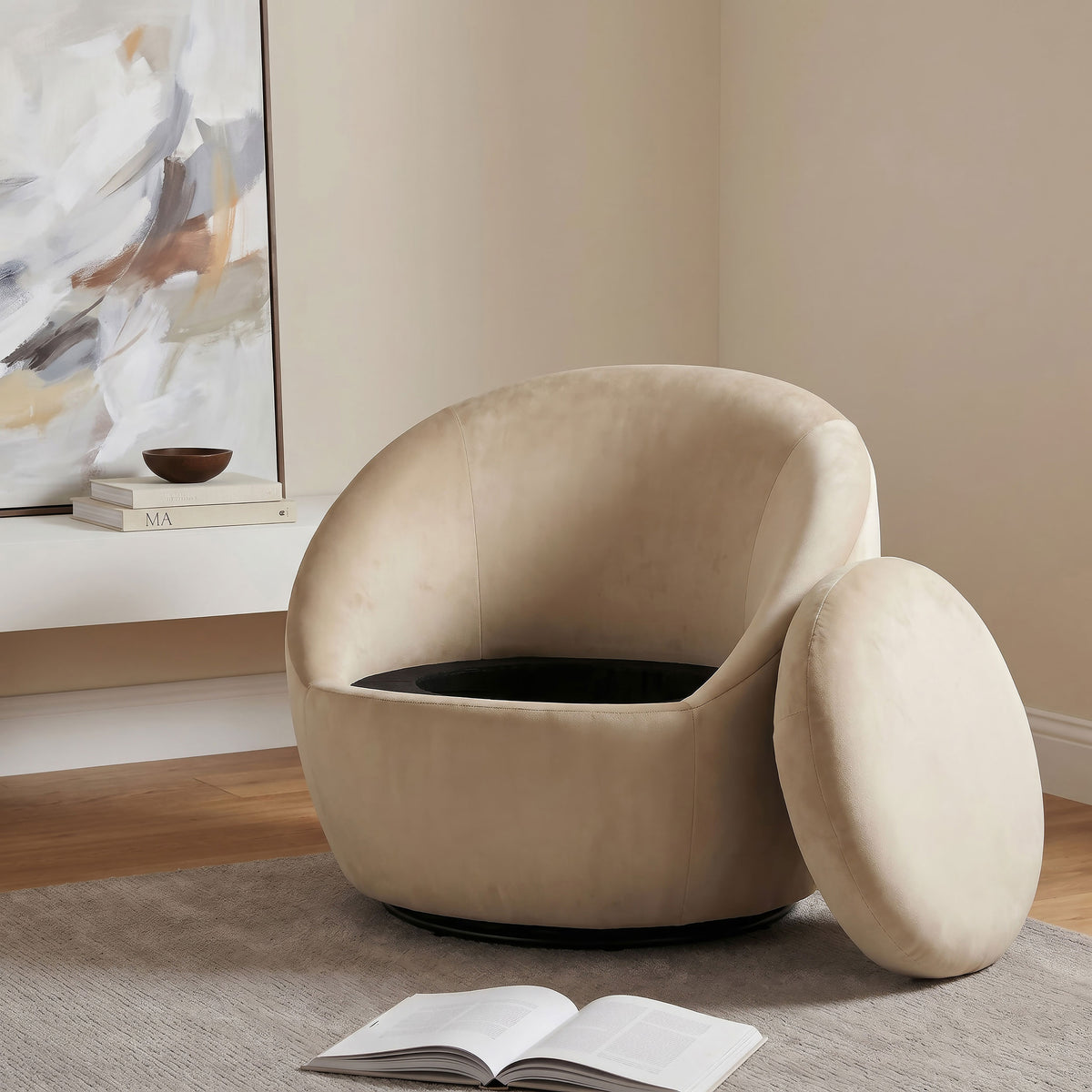 Myernick Velvet Upholstered Swivel Accent Chair - Camel