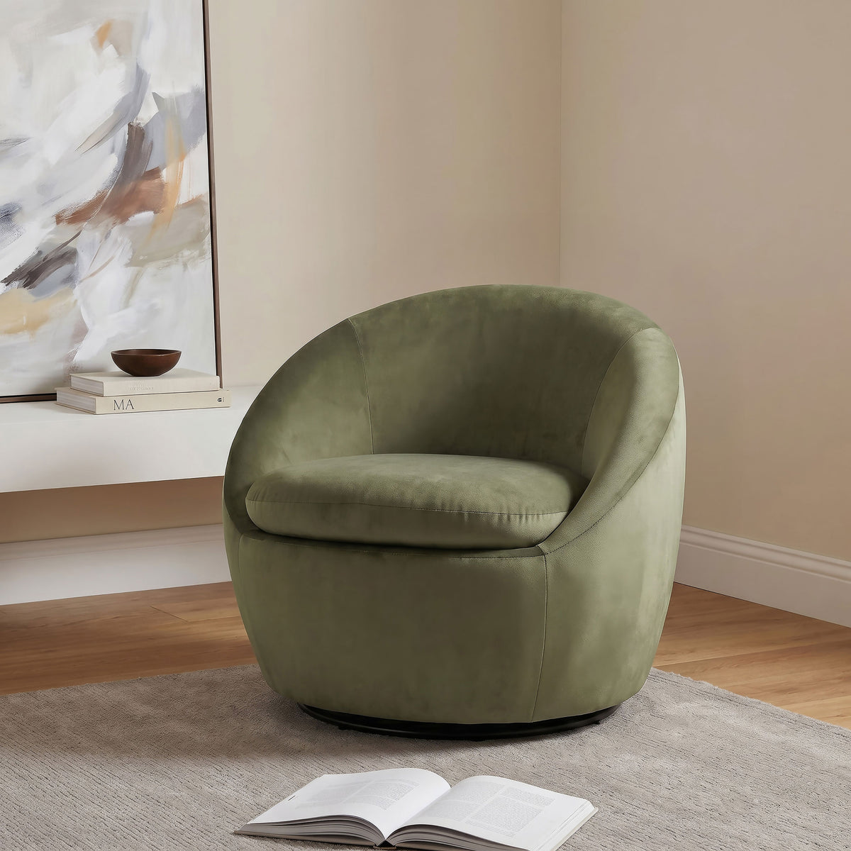Myernick Velvet Upholstered Swivel Accent Chair - Olive