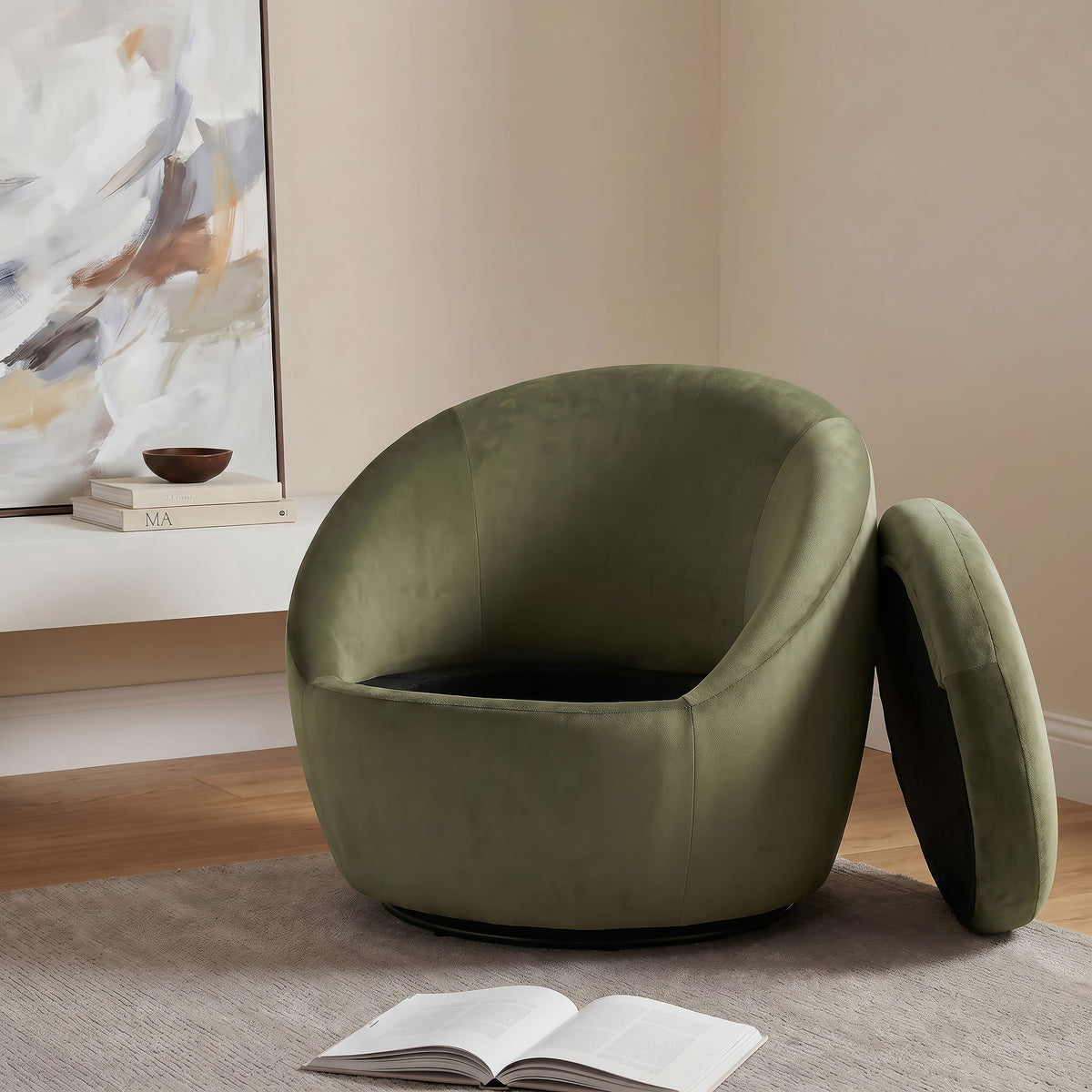 Myernick Velvet Upholstered Swivel Accent Chair - Olive