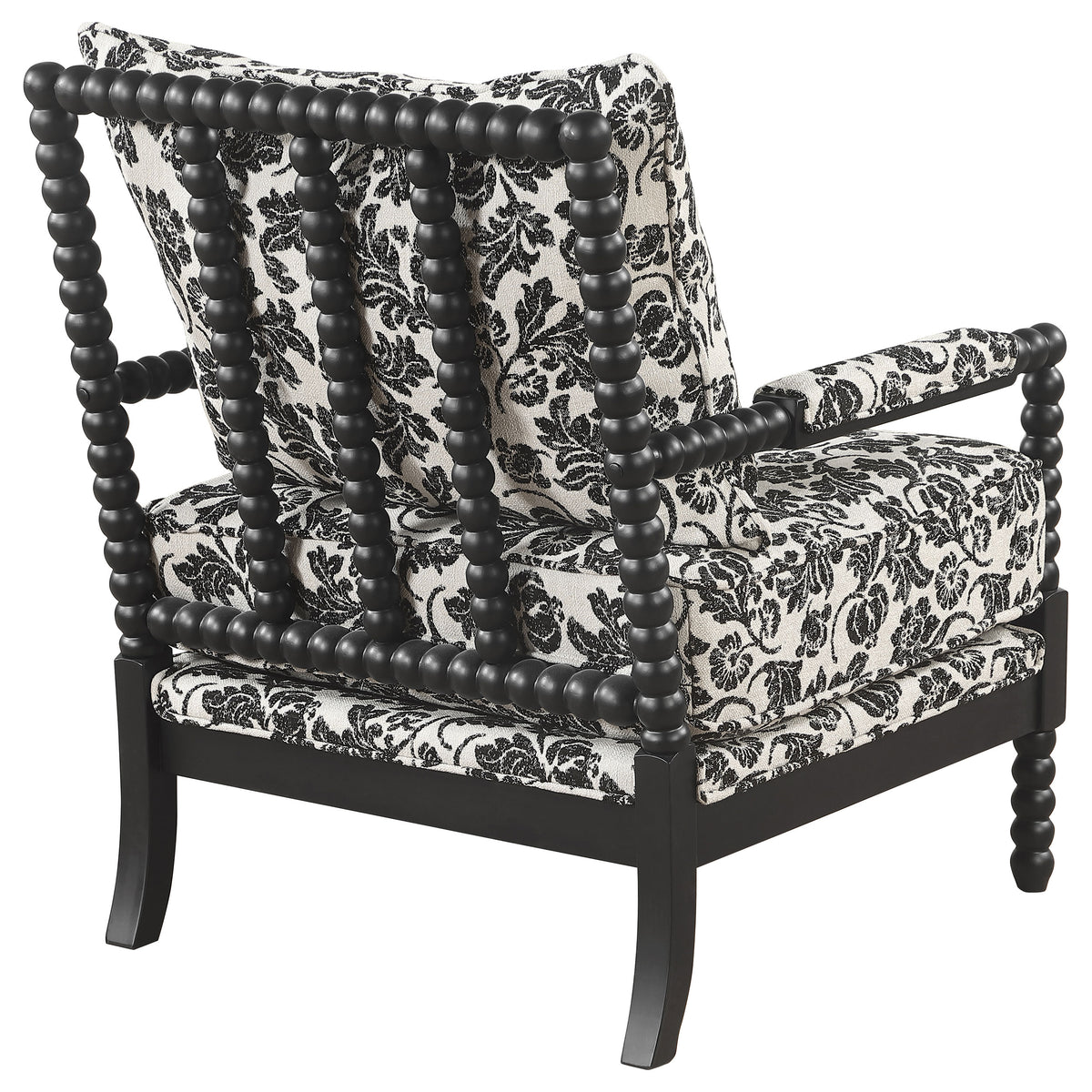 Blanchett Traditional Floral Upholstered Bobbin Accent Chair Black