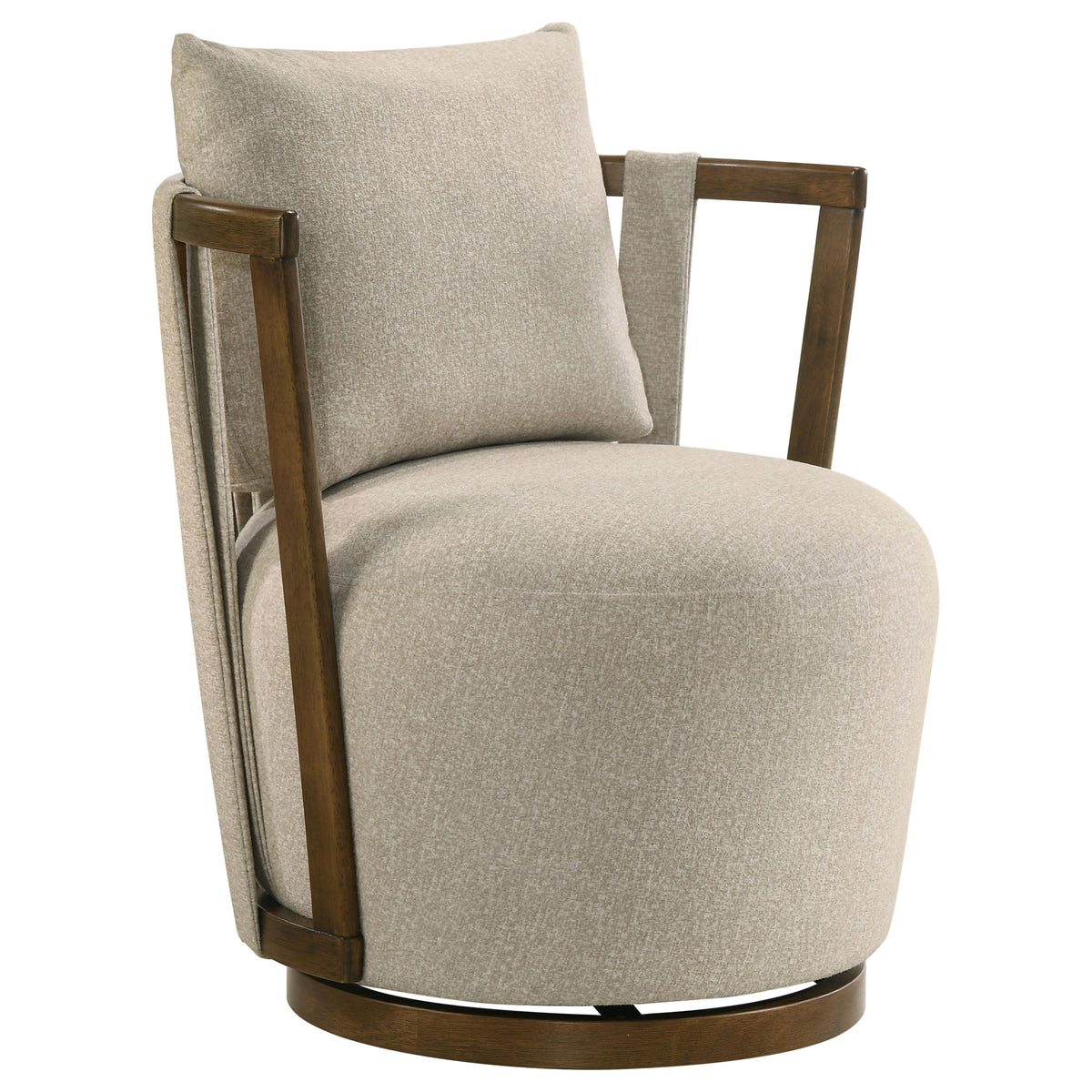 Harlowe Upholstered Swivel Accent Chair with Wood Arms Greige and Brown