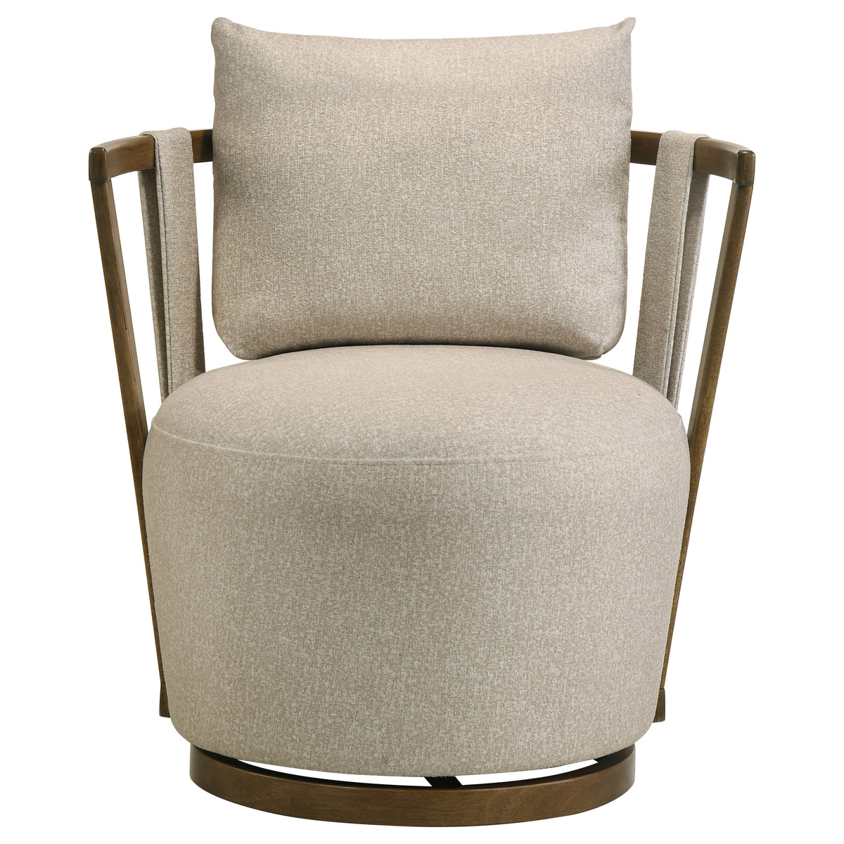 Harlowe Upholstered Swivel Accent Chair with Wood Arms Greige and Brown