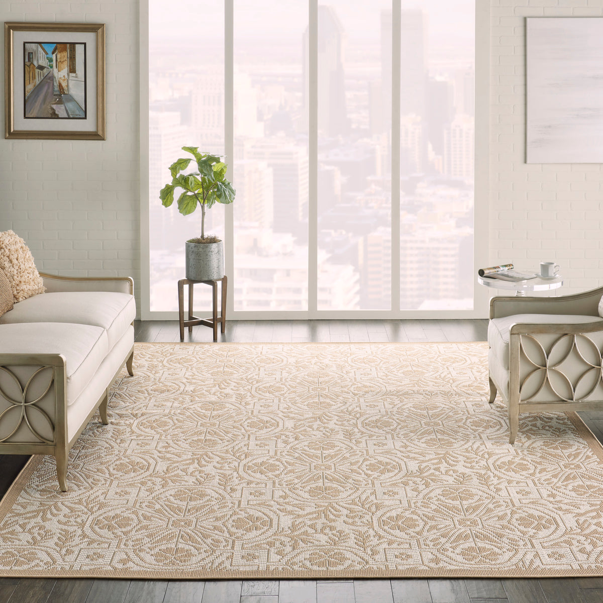 Aruba ARB02 Beige Cream Rug - room scene