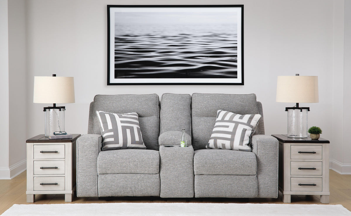 Biscoe PWR REC Loveseat/CON/ADJ HDRST Nuvella® Textured