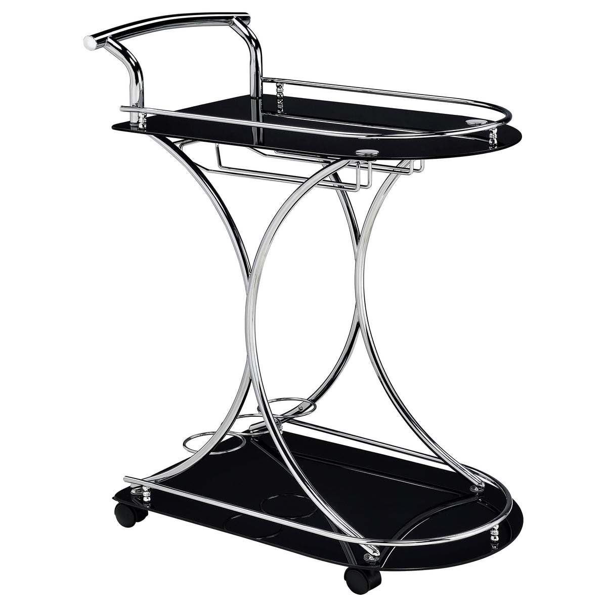 Elfman 2-tier Glass Shelf Metal Bar Cart Chrome - Black