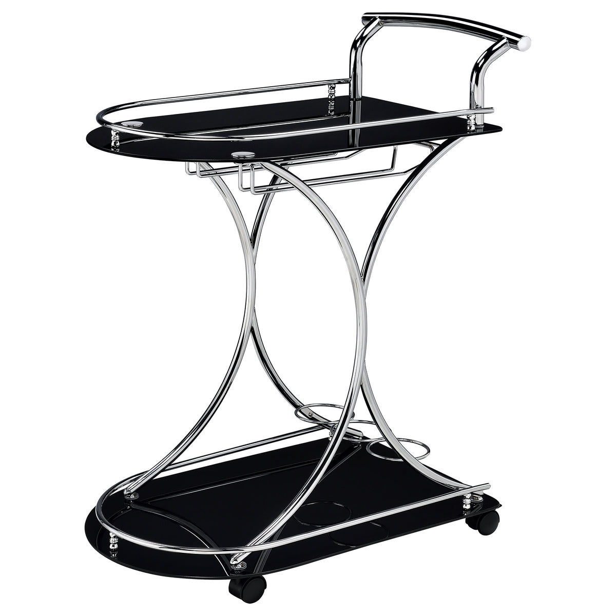 Elfman 2-tier Glass Shelf Metal Bar Cart Chrome - Black