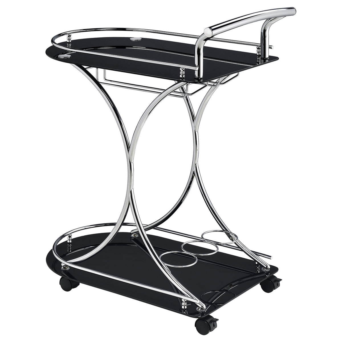 Elfman 2-tier Glass Shelf Metal Bar Cart Chrome - Black