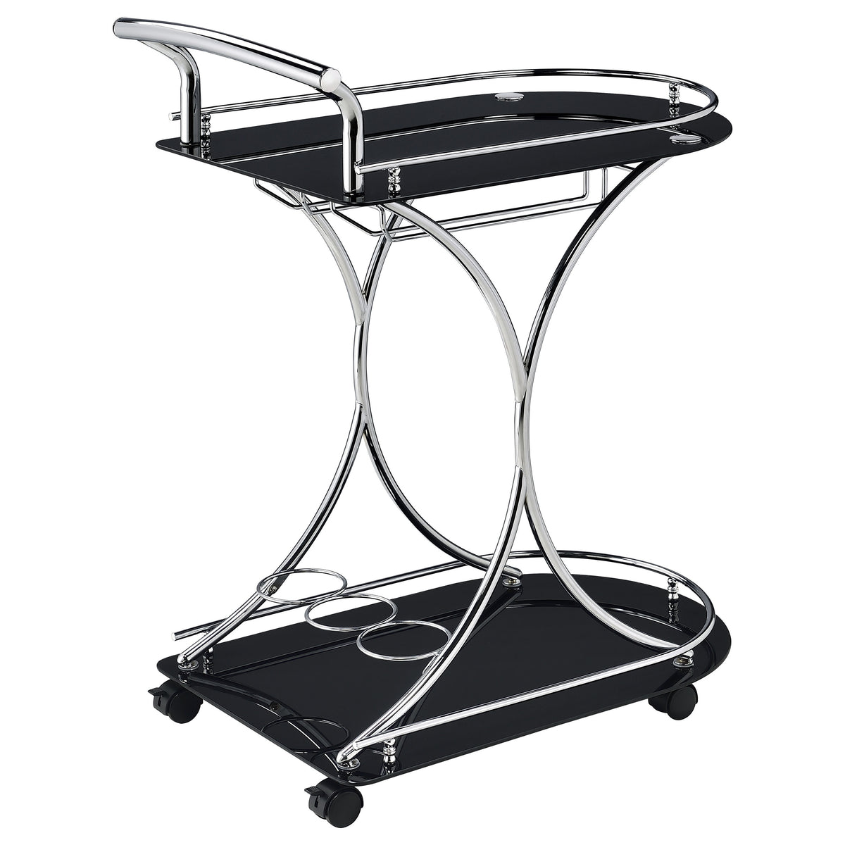 Elfman 2-tier Glass Shelf Metal Bar Cart Chrome - Black
