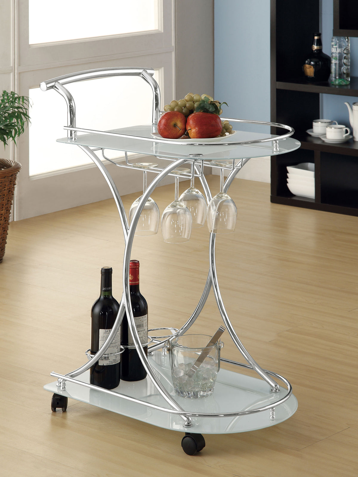 Elfman 2-tier Glass Shelf Metal Bar Cart Chrome - White