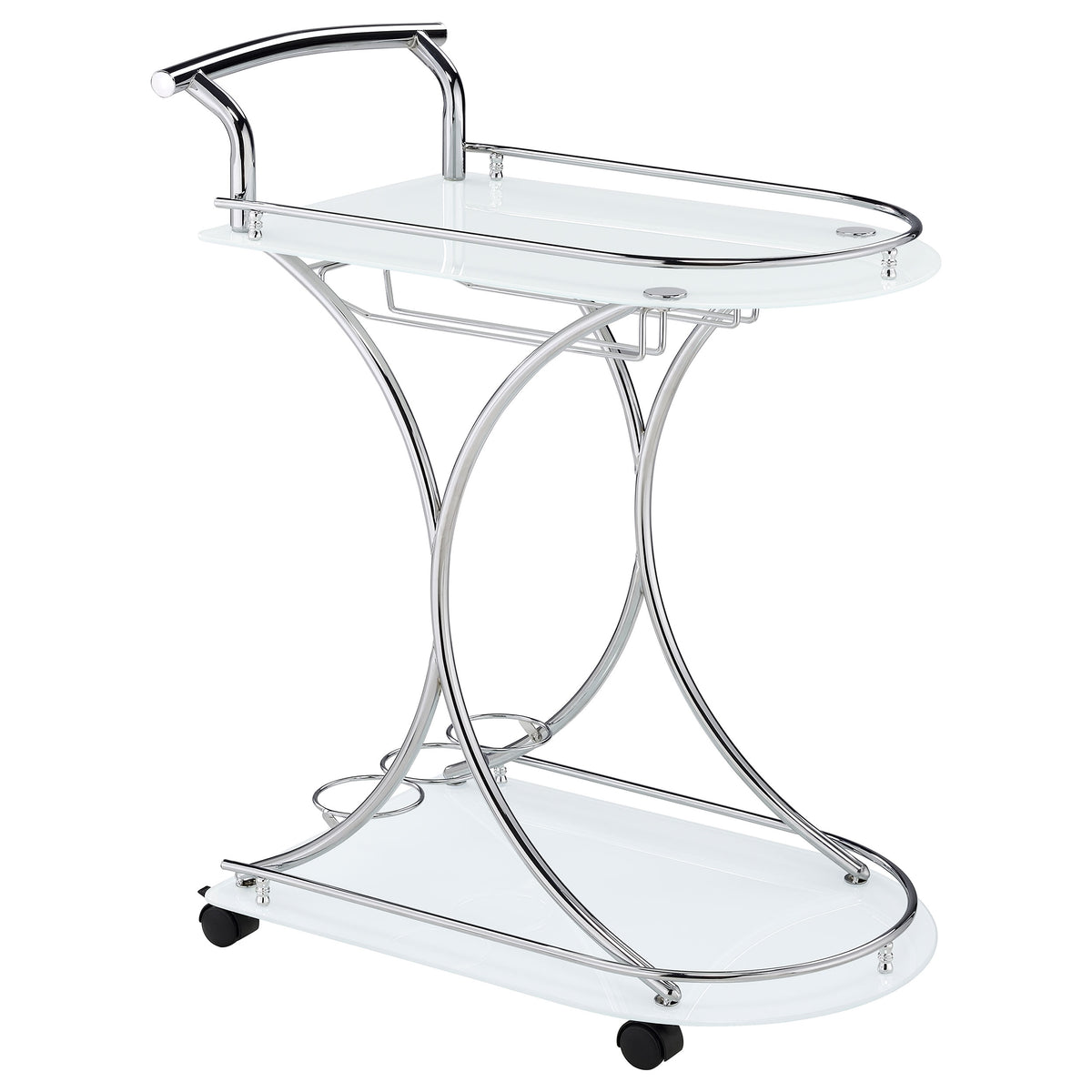Elfman 2-tier Glass Shelf Metal Bar Cart Chrome - White