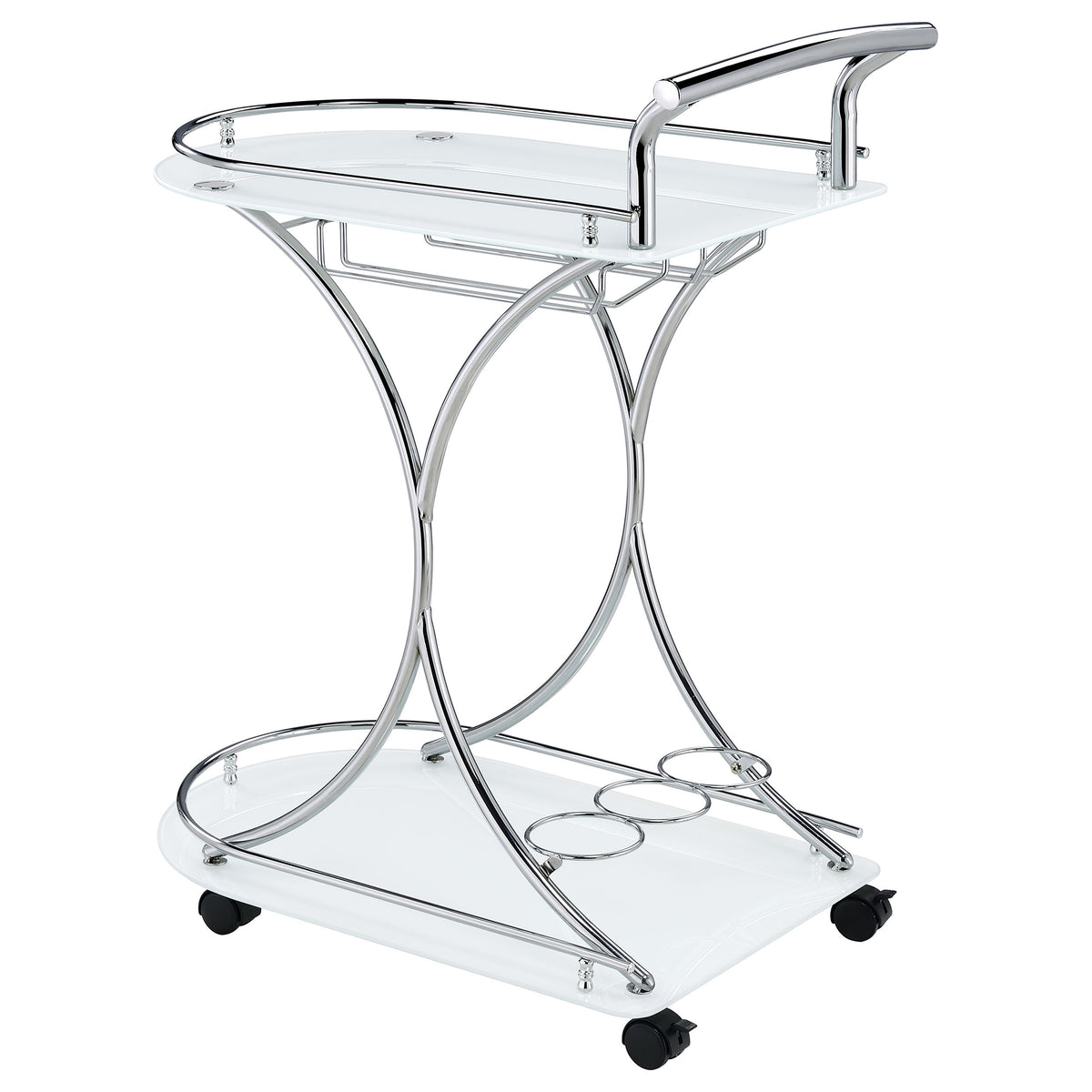 Elfman 2-tier Glass Shelf Metal Bar Cart Chrome - White