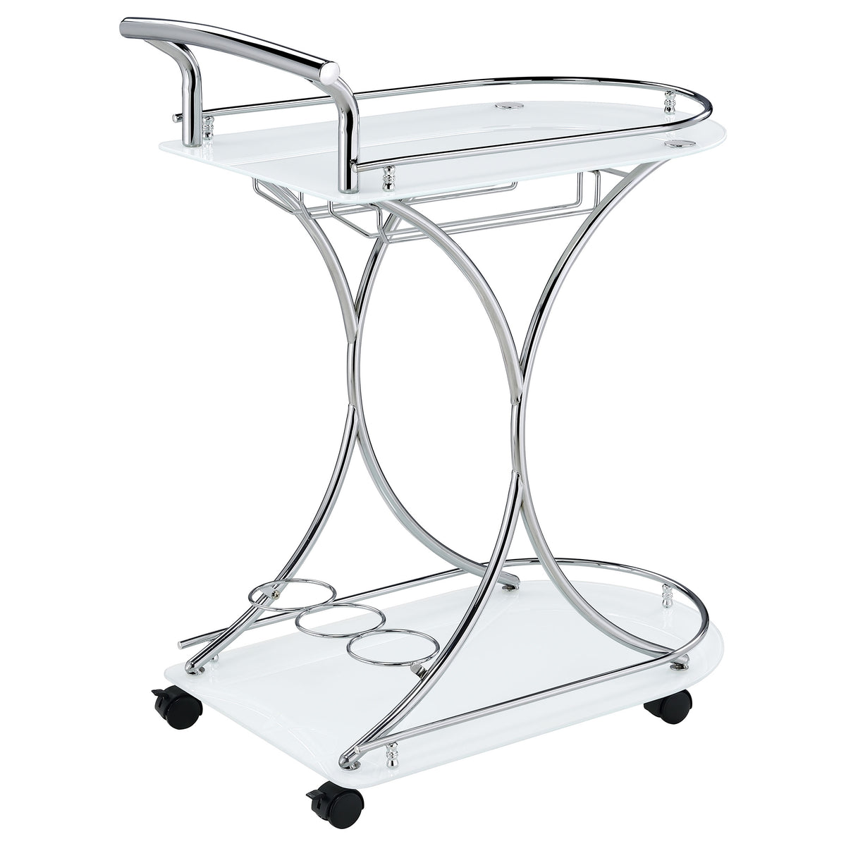 Elfman 2-tier Glass Shelf Metal Bar Cart Chrome - White