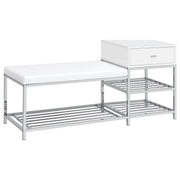 Siega 1-Drawer Shoe Storage Entryway Bench White High Gloss and Chrome