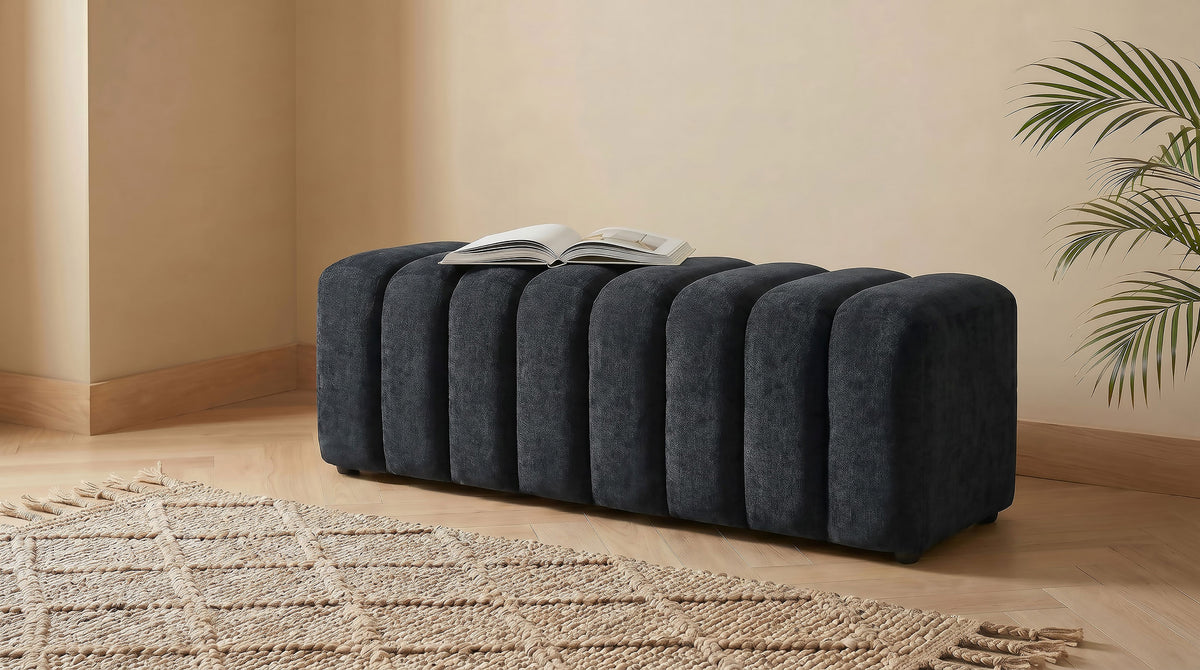 Summer Upholstered Channel Accent Bench - Black