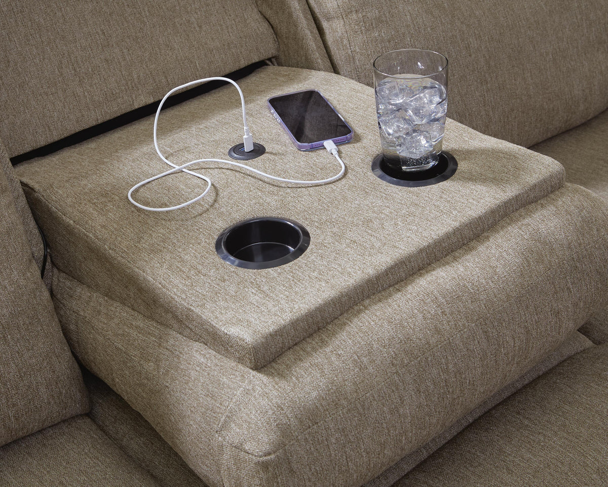 Side-Swipe REC Sofa w/Drop Down Table Chenille