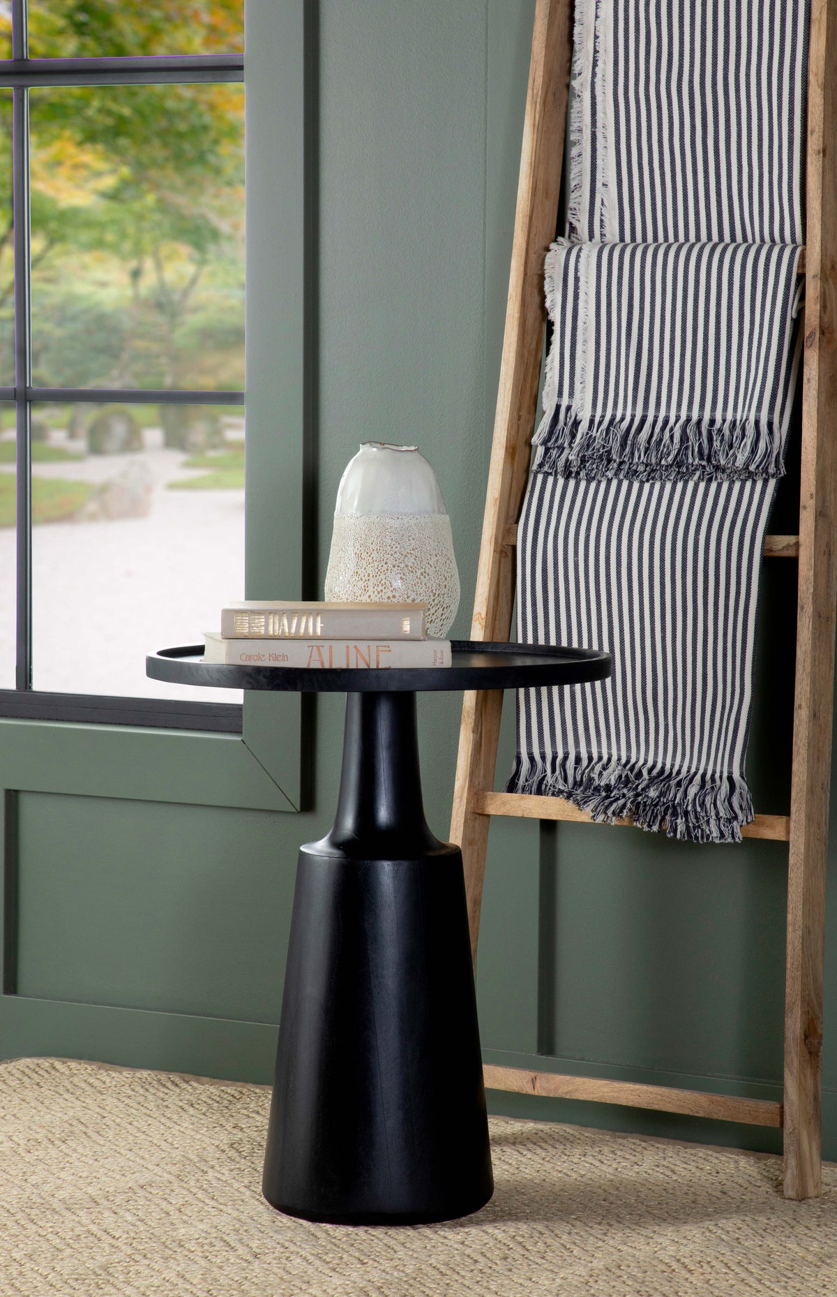 Ixia Round Solid Mango Wood Accent Side Table - Black Stain