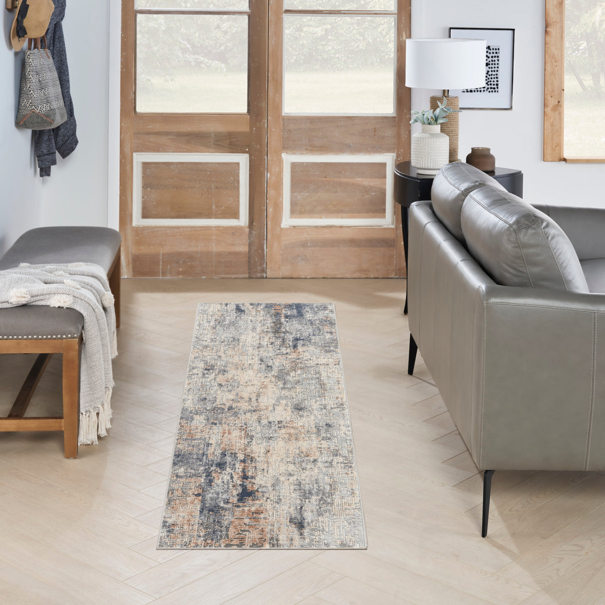 Rustic Textures RUS01 Grey Beige Rug - room scene