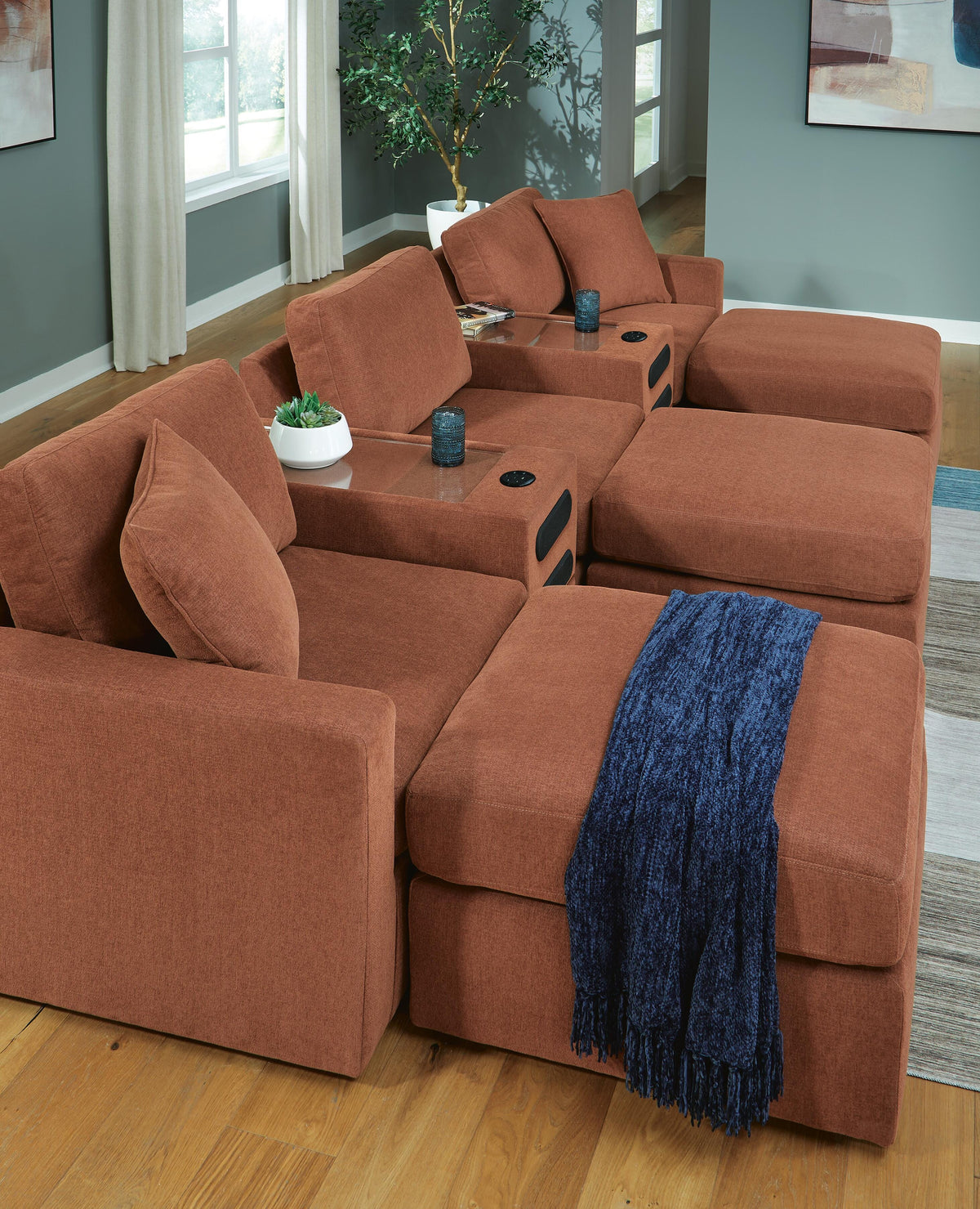 Modmax 5-Piece Sectional and 3 Ottomans - Spice
