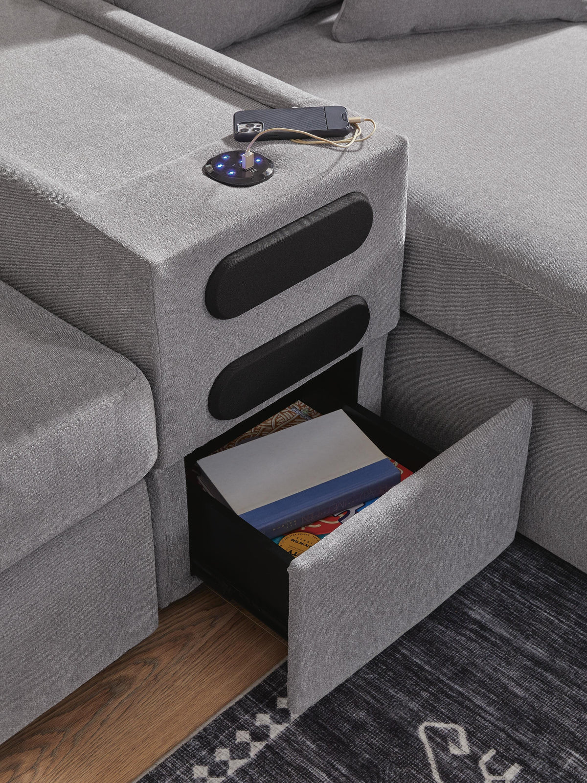 Modmax 6-Piece Sectional with Audio Console Next-Gen Nuvella™ Performance Fabric