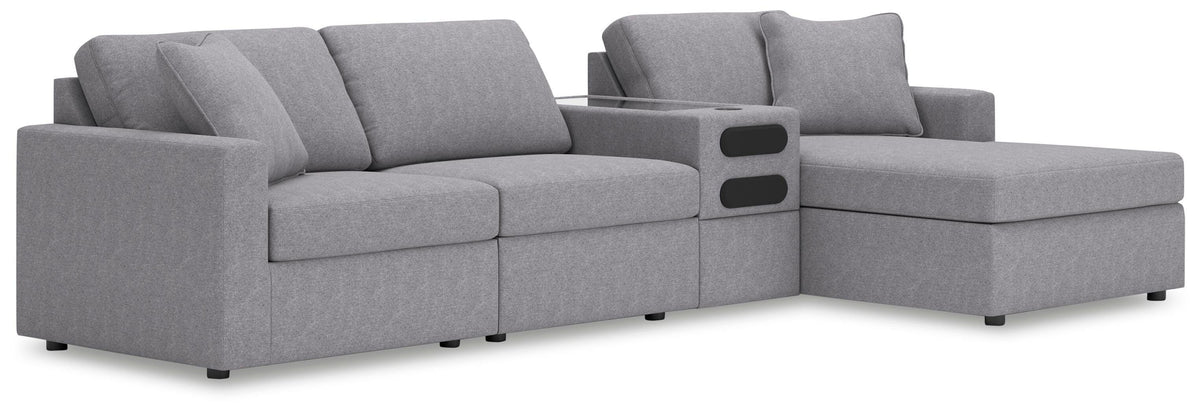 Modmax 4-Piece Sectional with Chaise and Audio Console Next-Gen Nuvella™ Performance Fabric