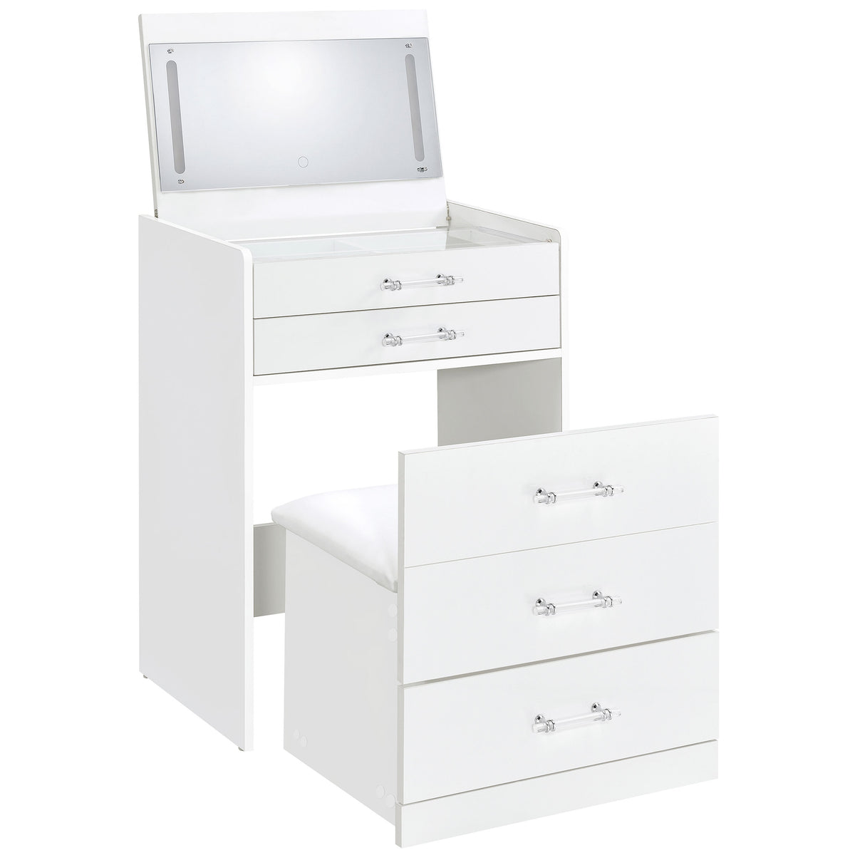 Danbury 3-drawer Makeup Vanity & Stool Set High Gloss - White High Gloss