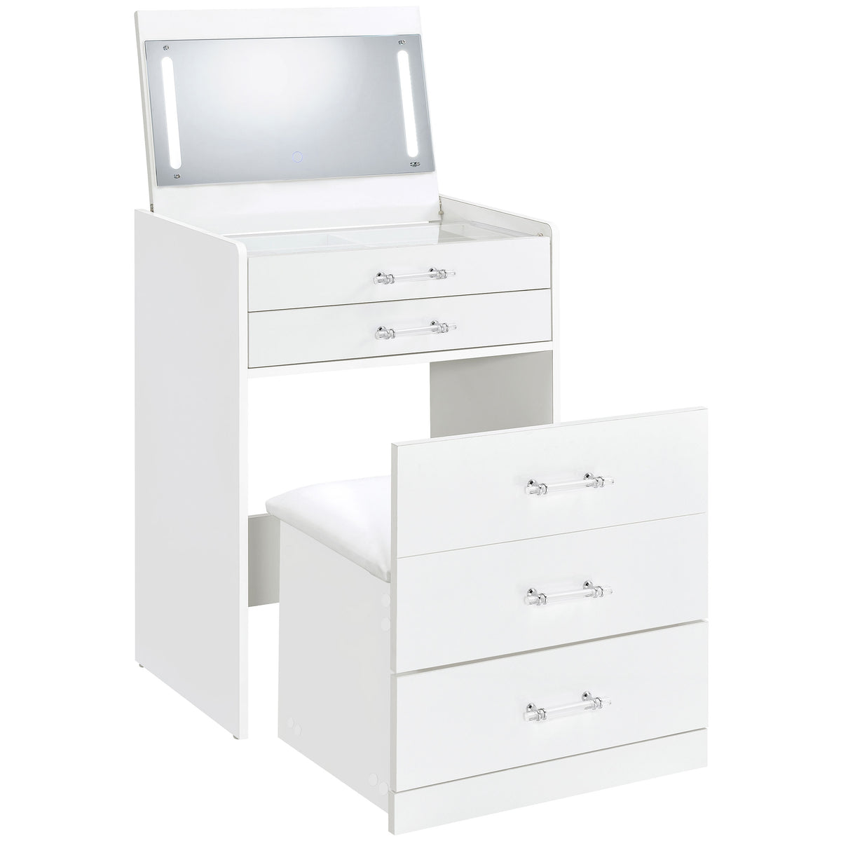 Danbury 3-drawer Makeup Vanity & Stool Set High Gloss - White High Gloss