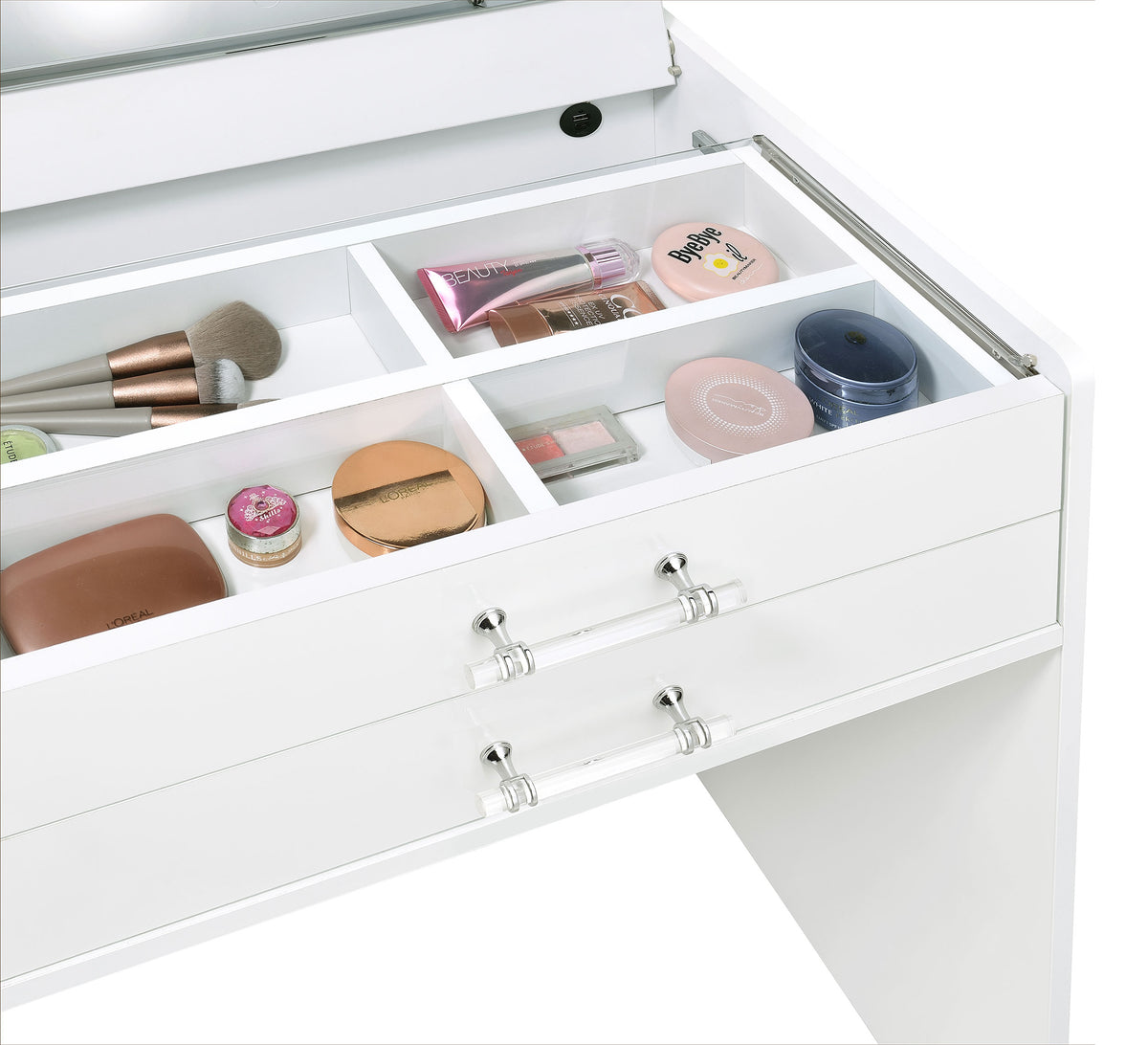 Danbury 3-drawer Makeup Vanity & Stool Set High Gloss - White High Gloss