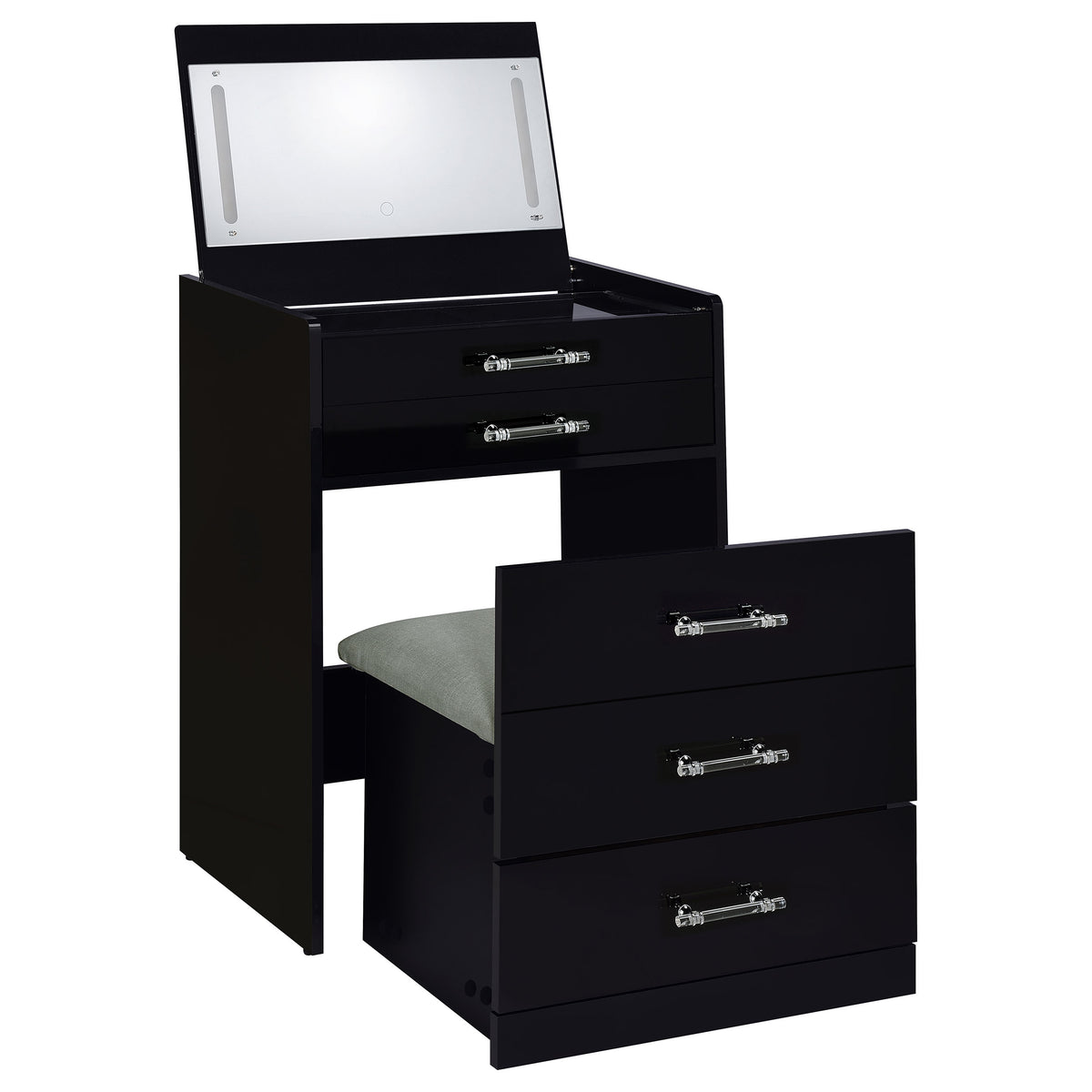 Danbury 3-drawer Makeup Vanity & Stool Set High Gloss - Black High Gloss