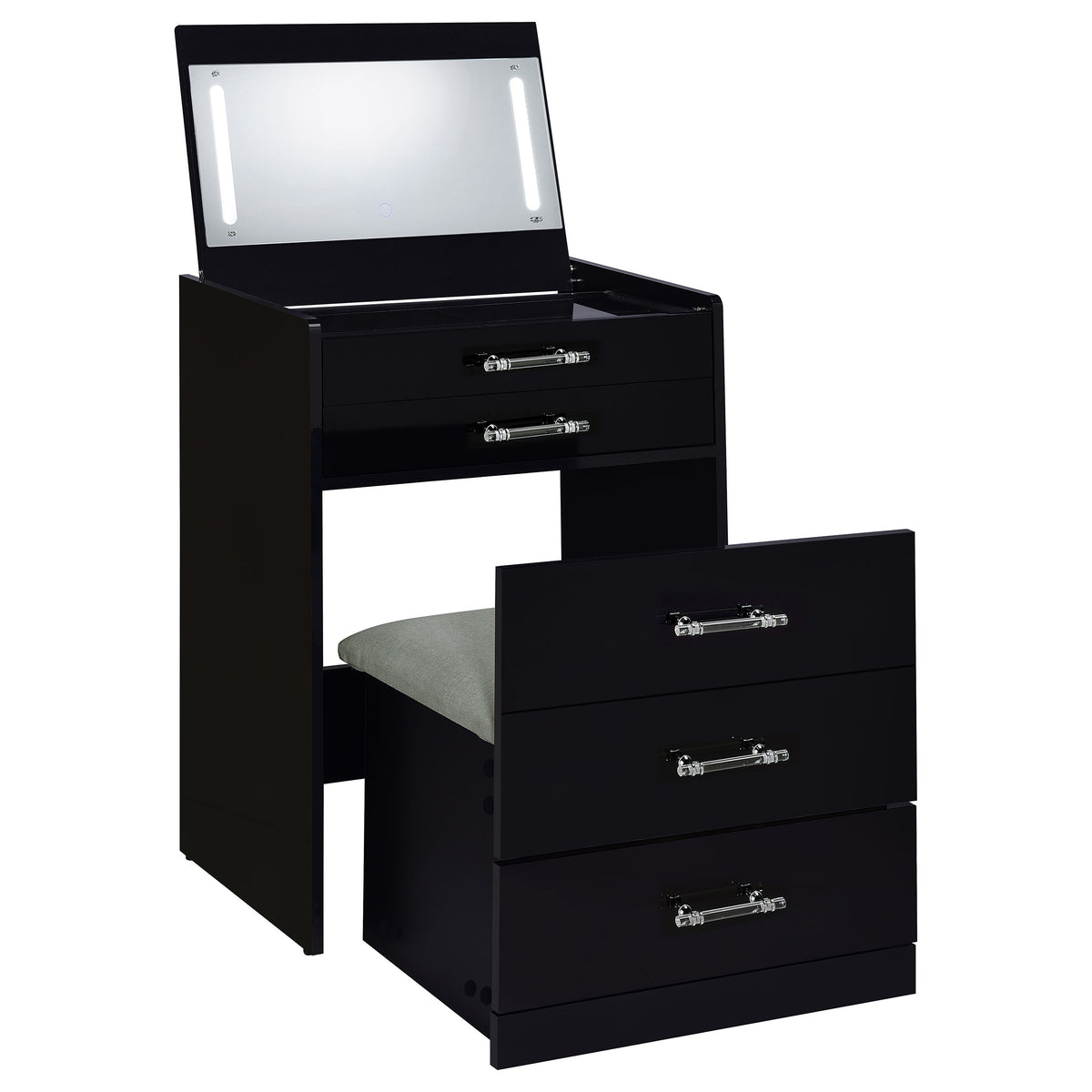 Danbury 3-drawer Makeup Vanity & Stool Set High Gloss - Black High Gloss